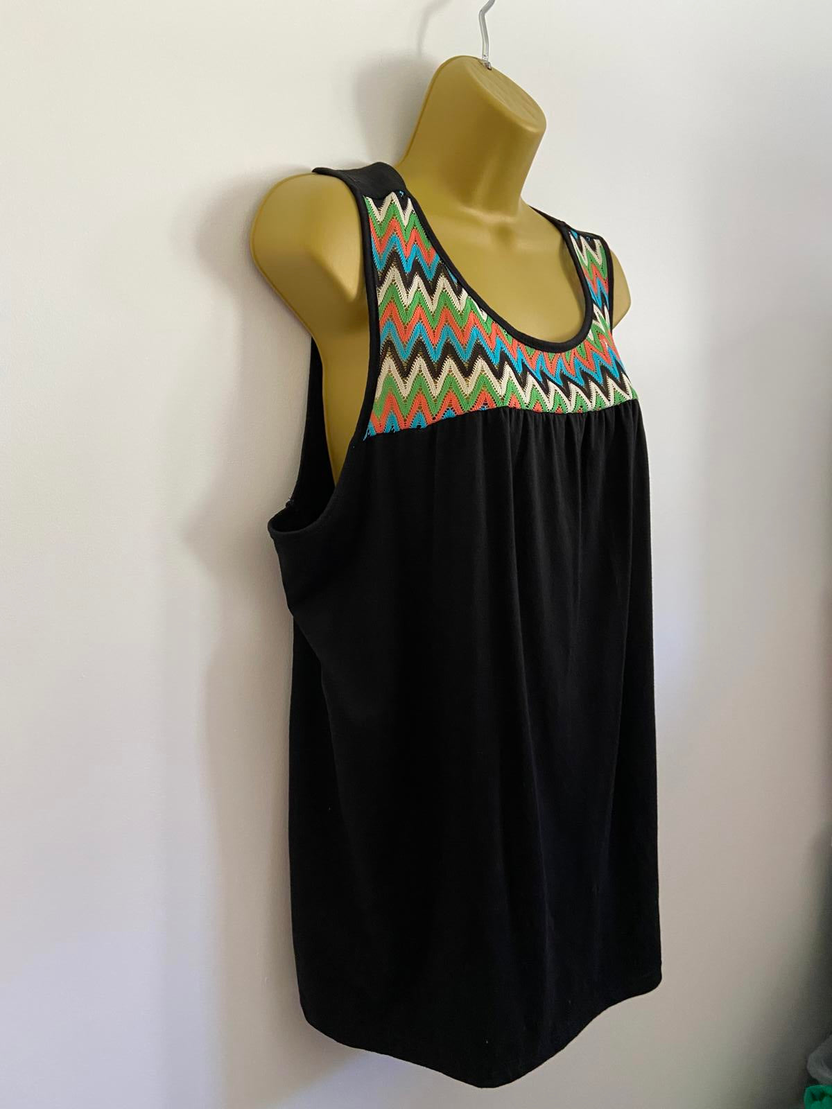 Shein 3XL Black Sleeveless Top Multi-Colour Crochet Zigzag Pattern