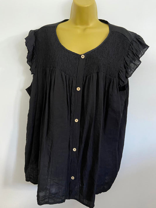 Shein 3XL Black Button-Down Short Sleeve Blouse Elasticated Neckline