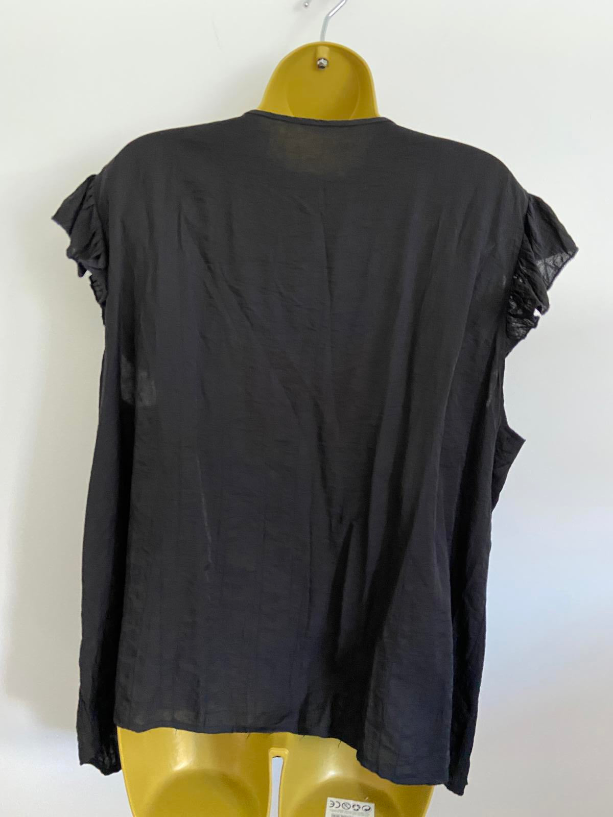 Shein 3XL Black Button-Down Short Sleeve Blouse Elasticated Neckline