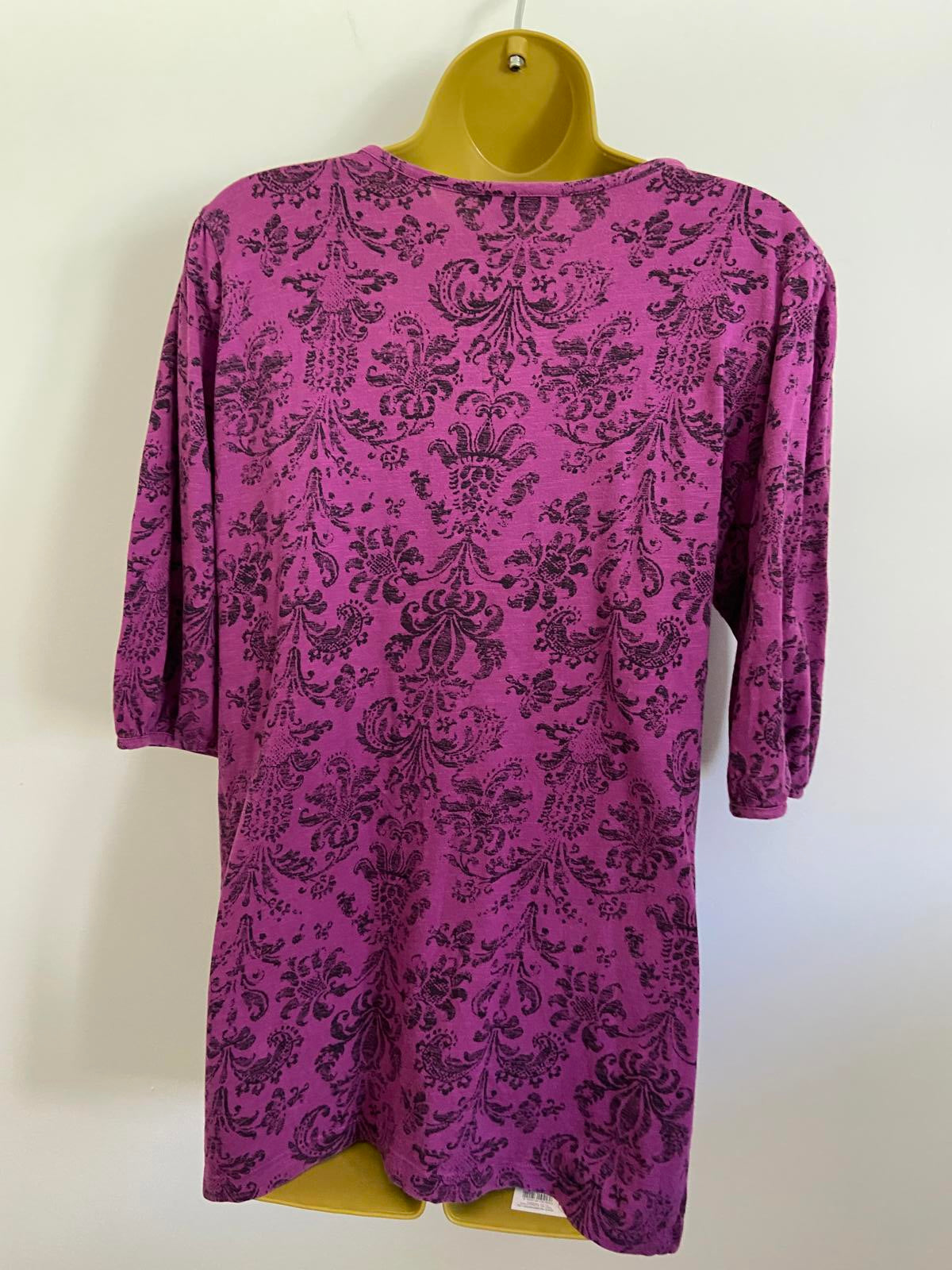 M&Co Petite XL Purple Floral Flock Print Cotton Top Button Detail