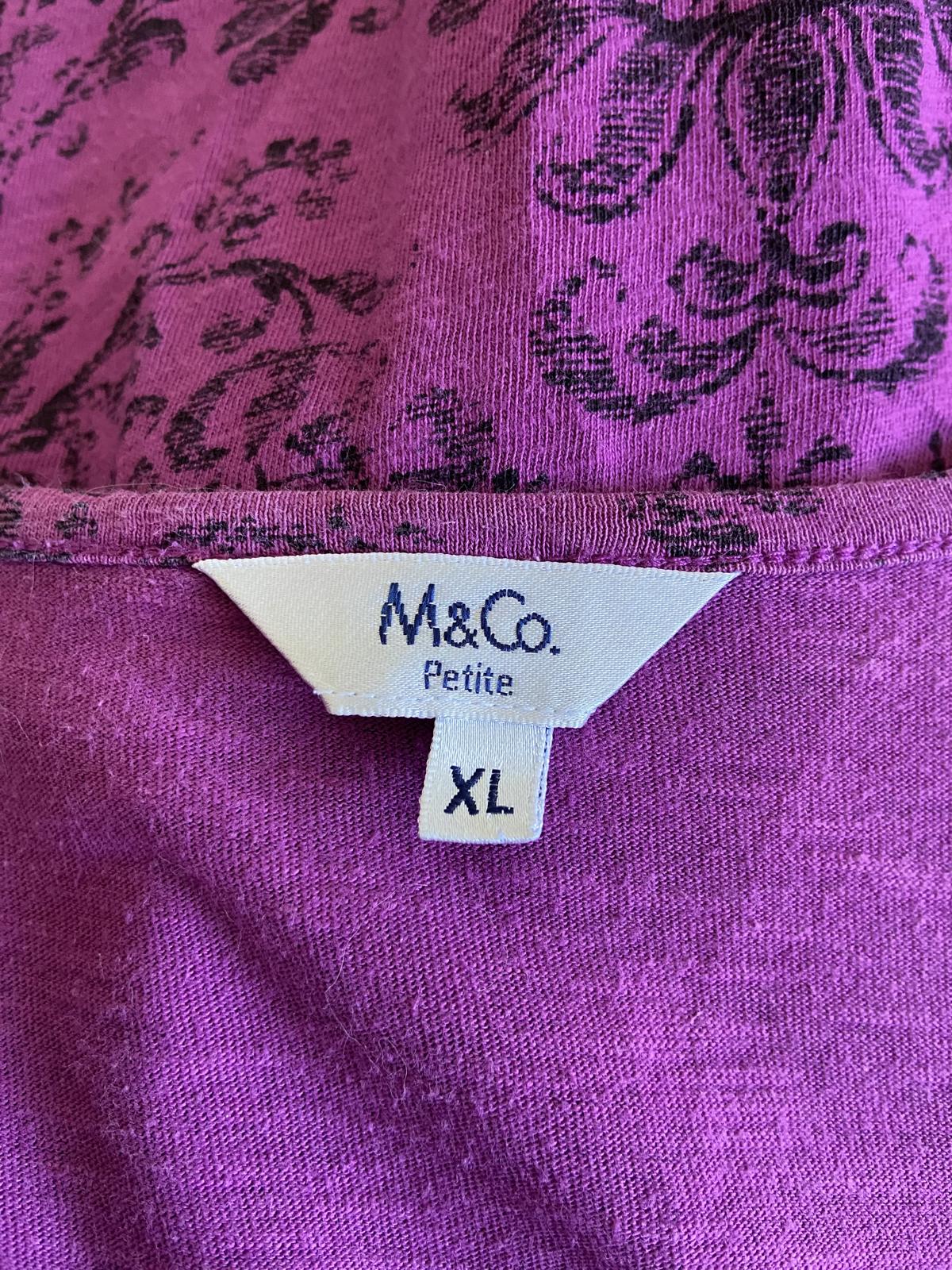M&Co Petite XL Purple Floral Flock Print Cotton Top Button Detail