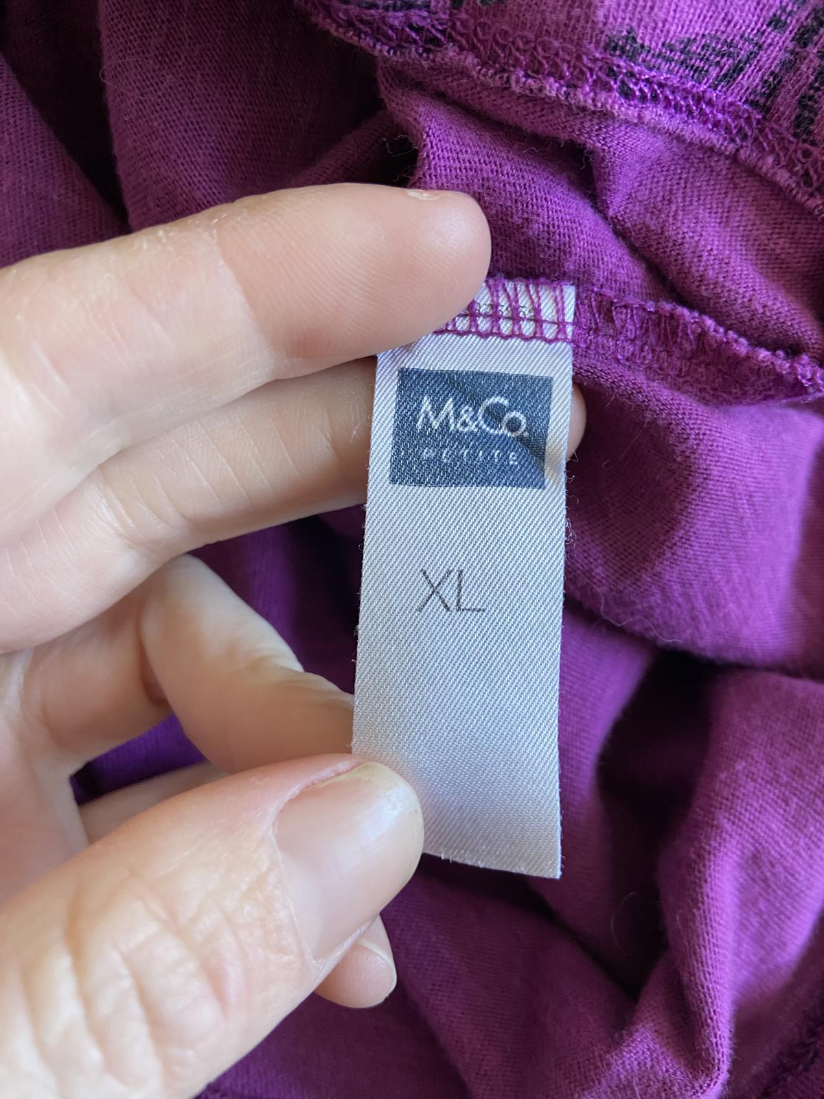 M&Co Petite XL Purple Floral Flock Print Cotton Top Button Detail