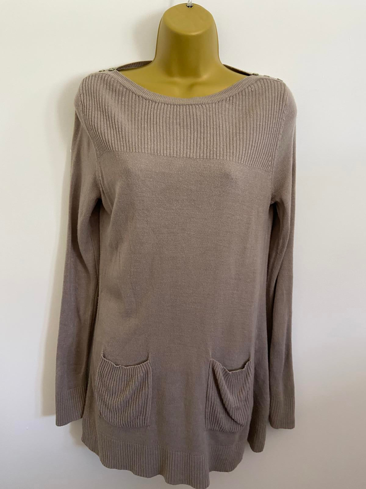 Julipa Size 8-10 Grey Cable Knit Longline Tunic Jumper With Pockets