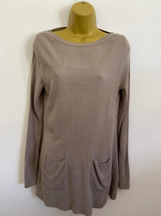 Julipa Size 8-10 Grey Cable Knit Longline Tunic Jumper With Pockets