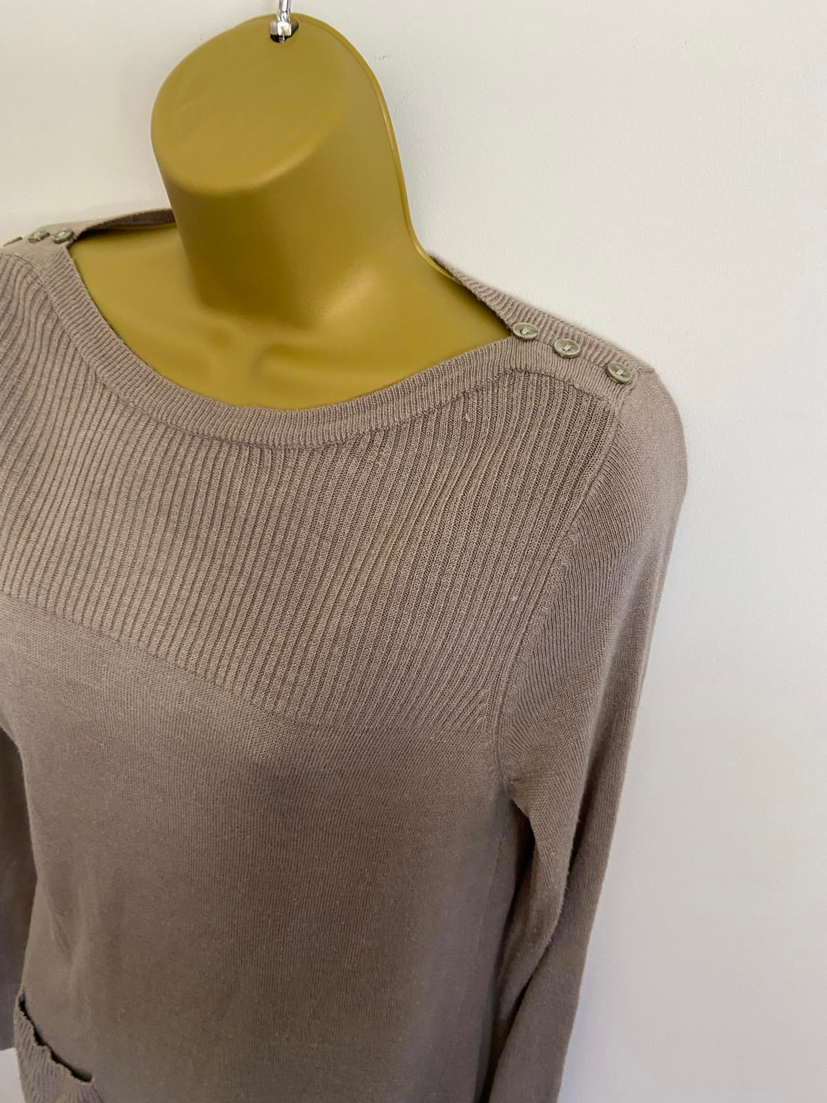 Julipa Size 8-10 Grey Cable Knit Longline Tunic Jumper With Pockets