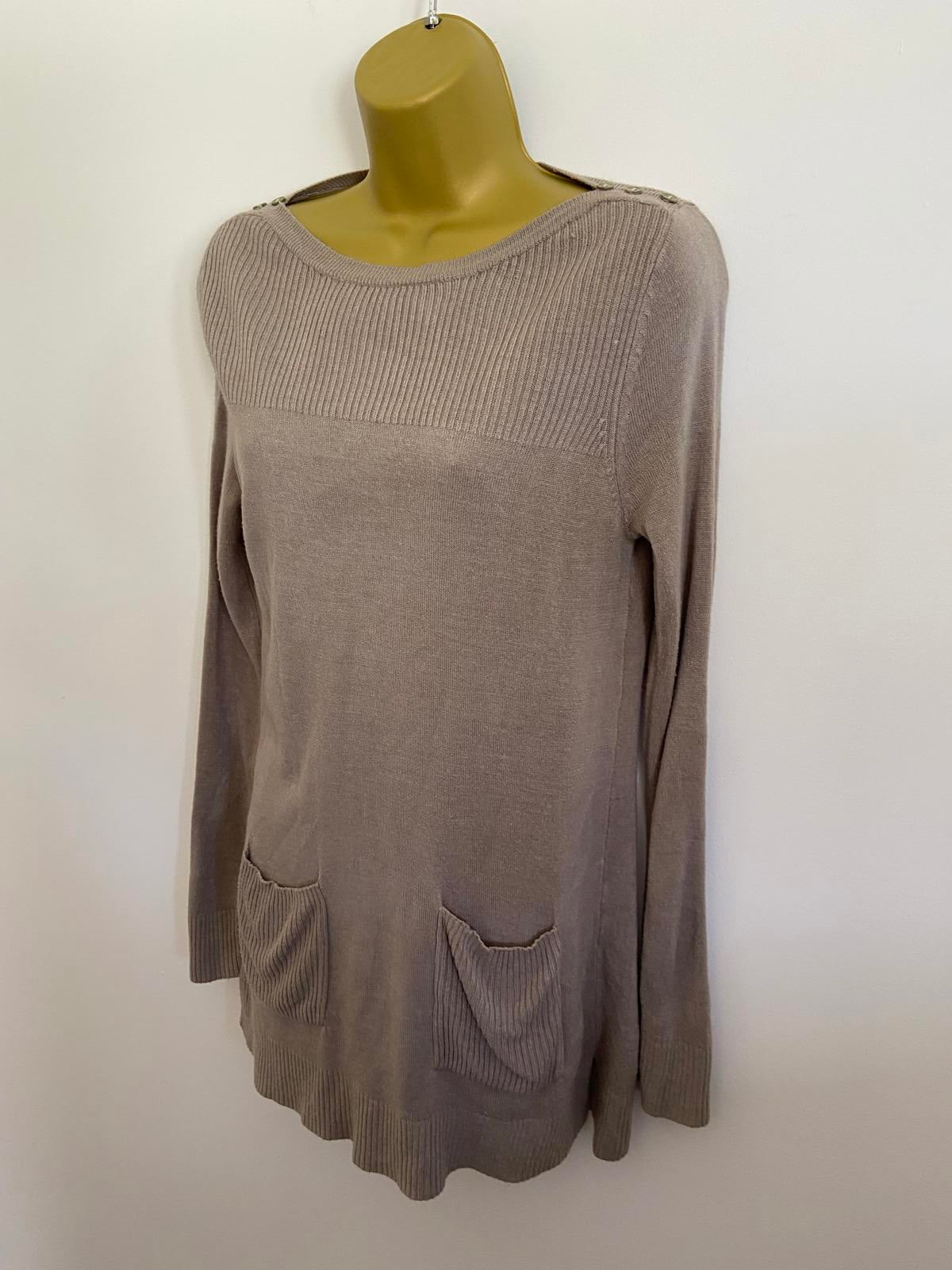 Julipa Size 8-10 Grey Cable Knit Longline Tunic Jumper With Pockets