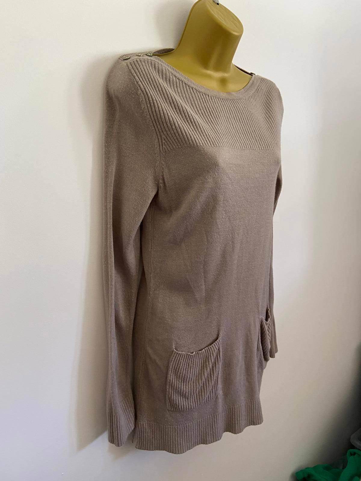 Julipa Size 8-10 Grey Cable Knit Longline Tunic Jumper With Pockets