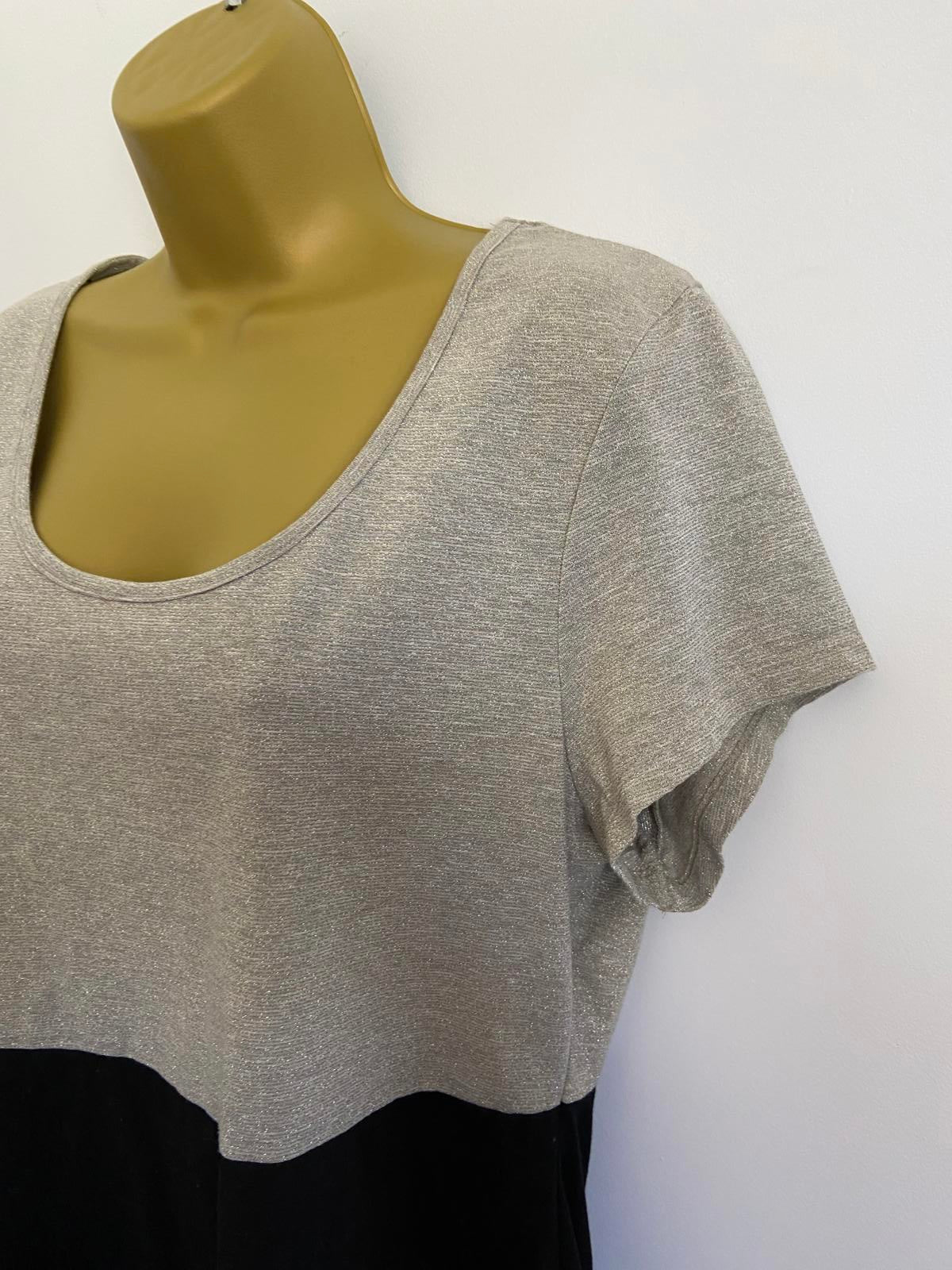 M&Co Size 16 Silver Metallic & Black Panel T-Shirt Short Sleeve Top