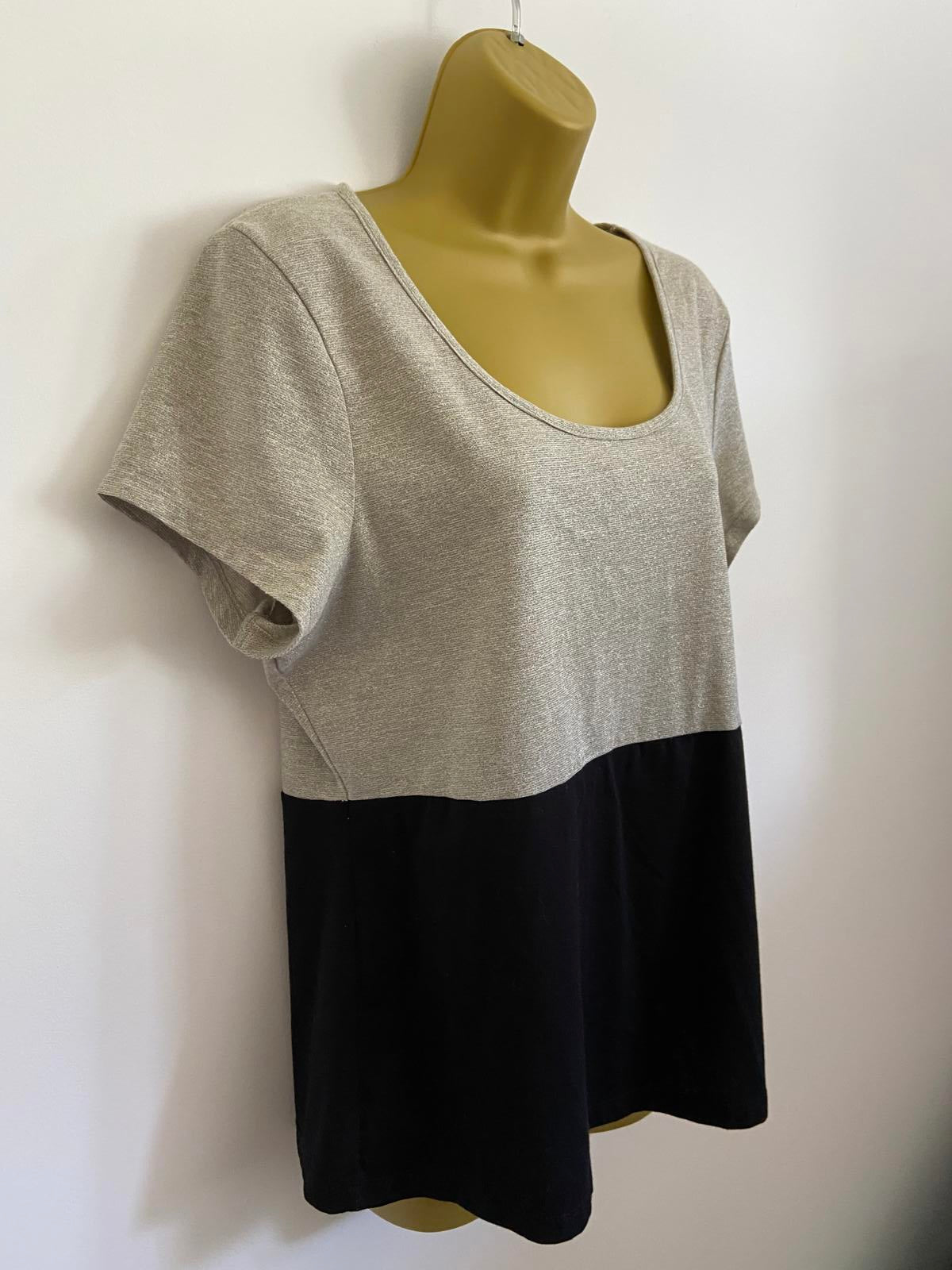 M&Co Size 16 Silver Metallic & Black Panel T-Shirt Short Sleeve Top
