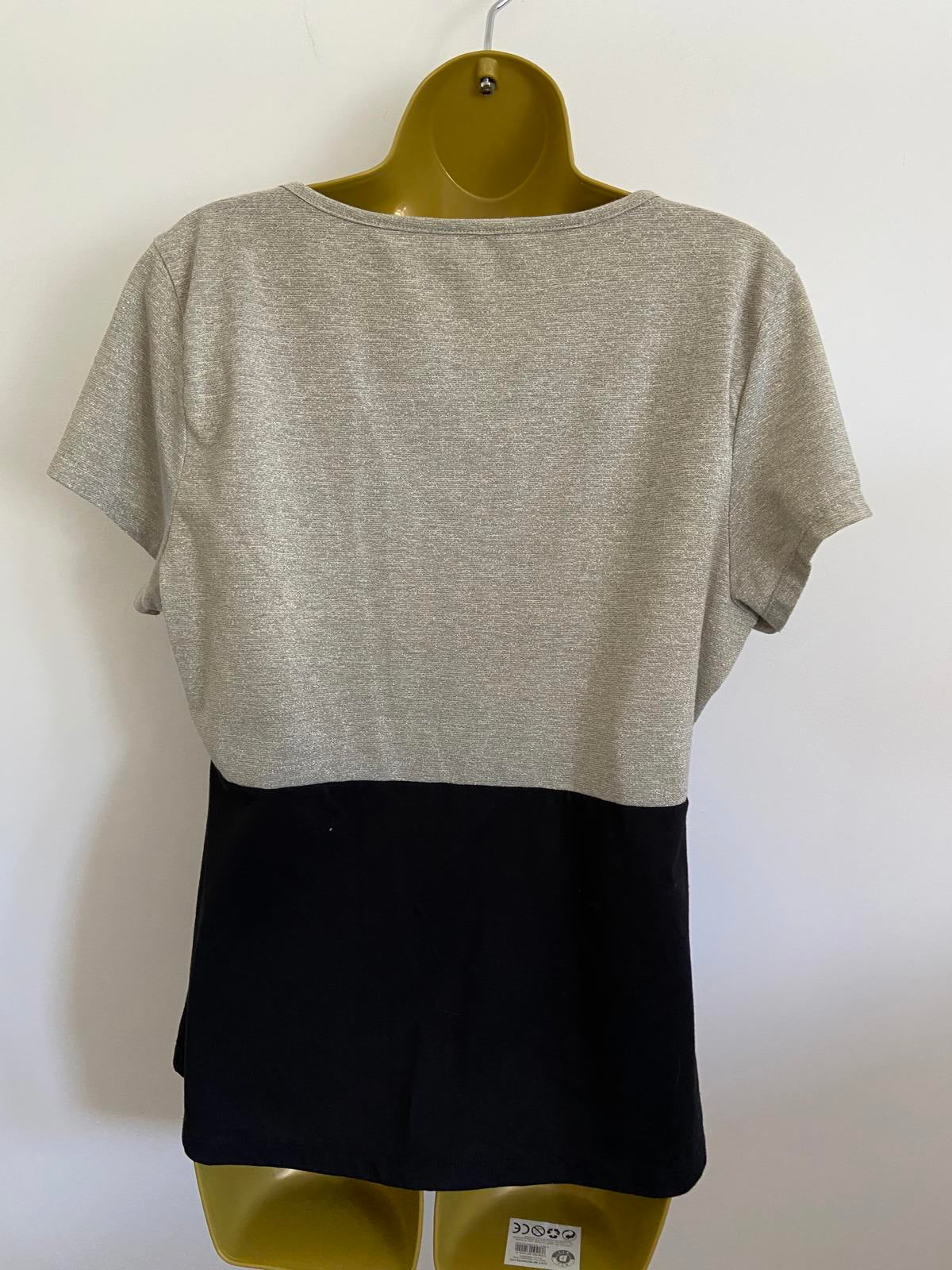 M&Co Size 16 Silver Metallic & Black Panel T-Shirt Short Sleeve Top