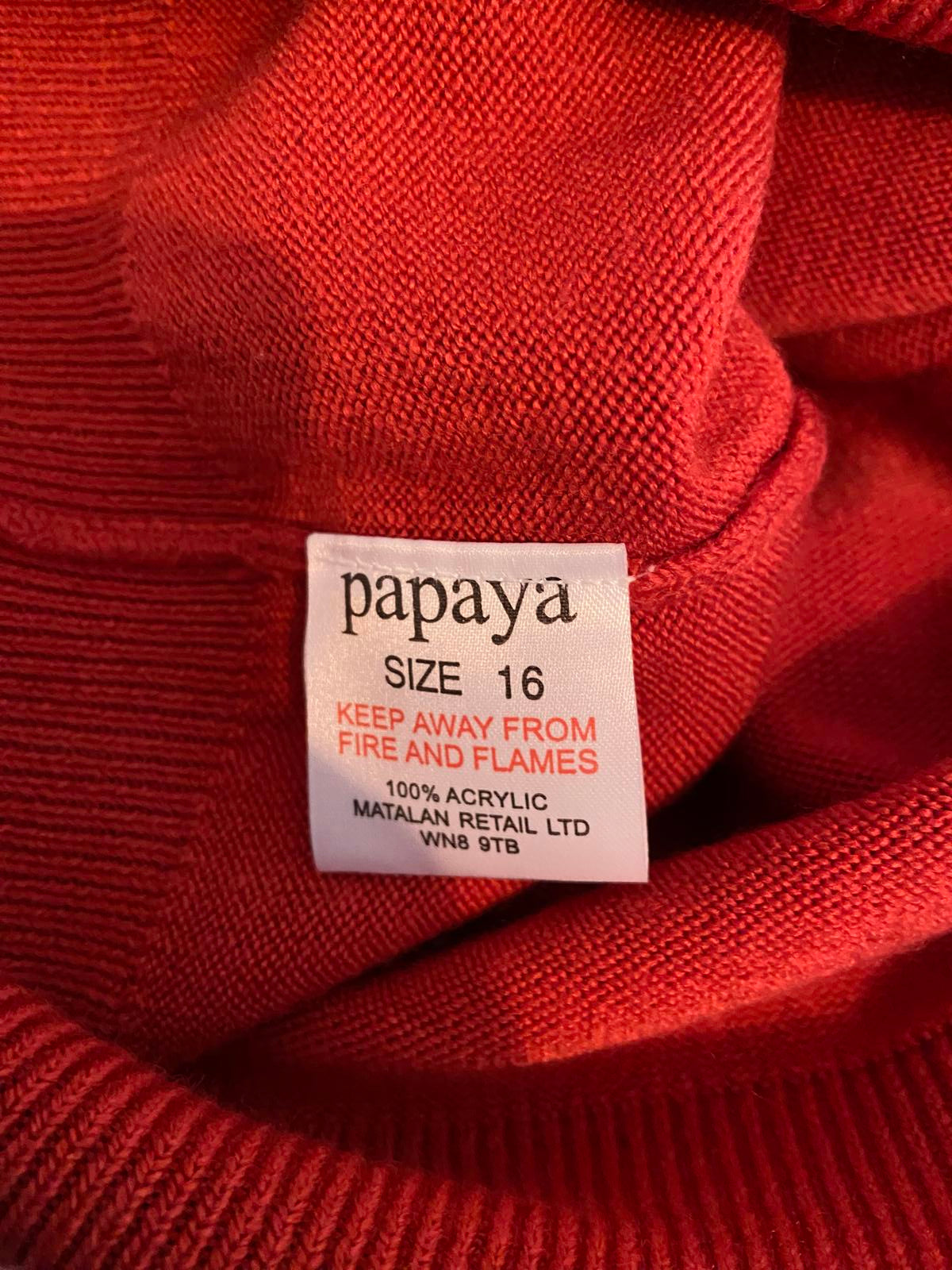 Papaya Ladies Red Knit Jumper - Gathered Scoop Neck, Size 16