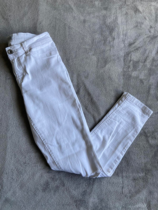 New Look White Skinny Jeans Size 12 Distressed Ripped Knee Denim