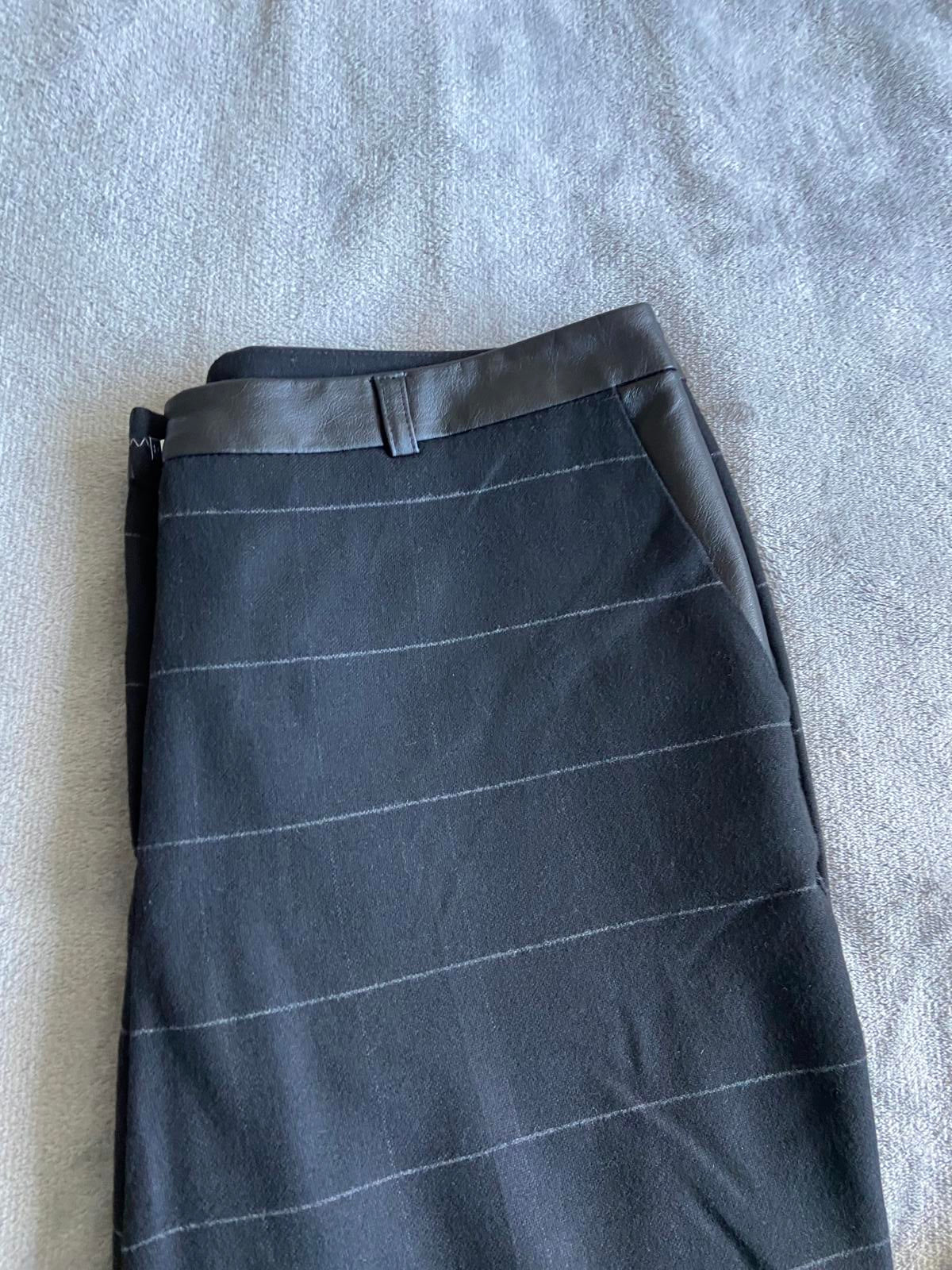 M&S Size 12 Long Blue & White Pinstripe Trousers Faux Leather Trim