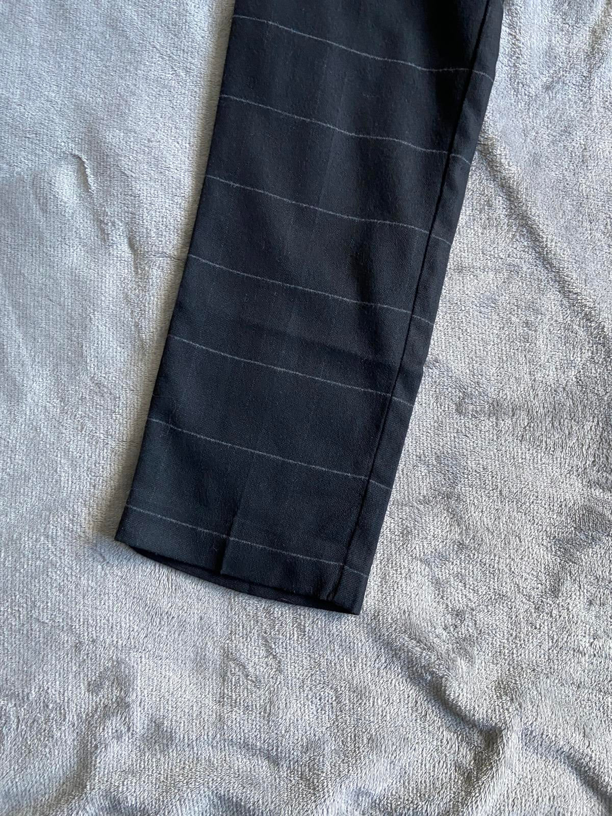 M&S Size 12 Long Blue & White Pinstripe Trousers Faux Leather Trim