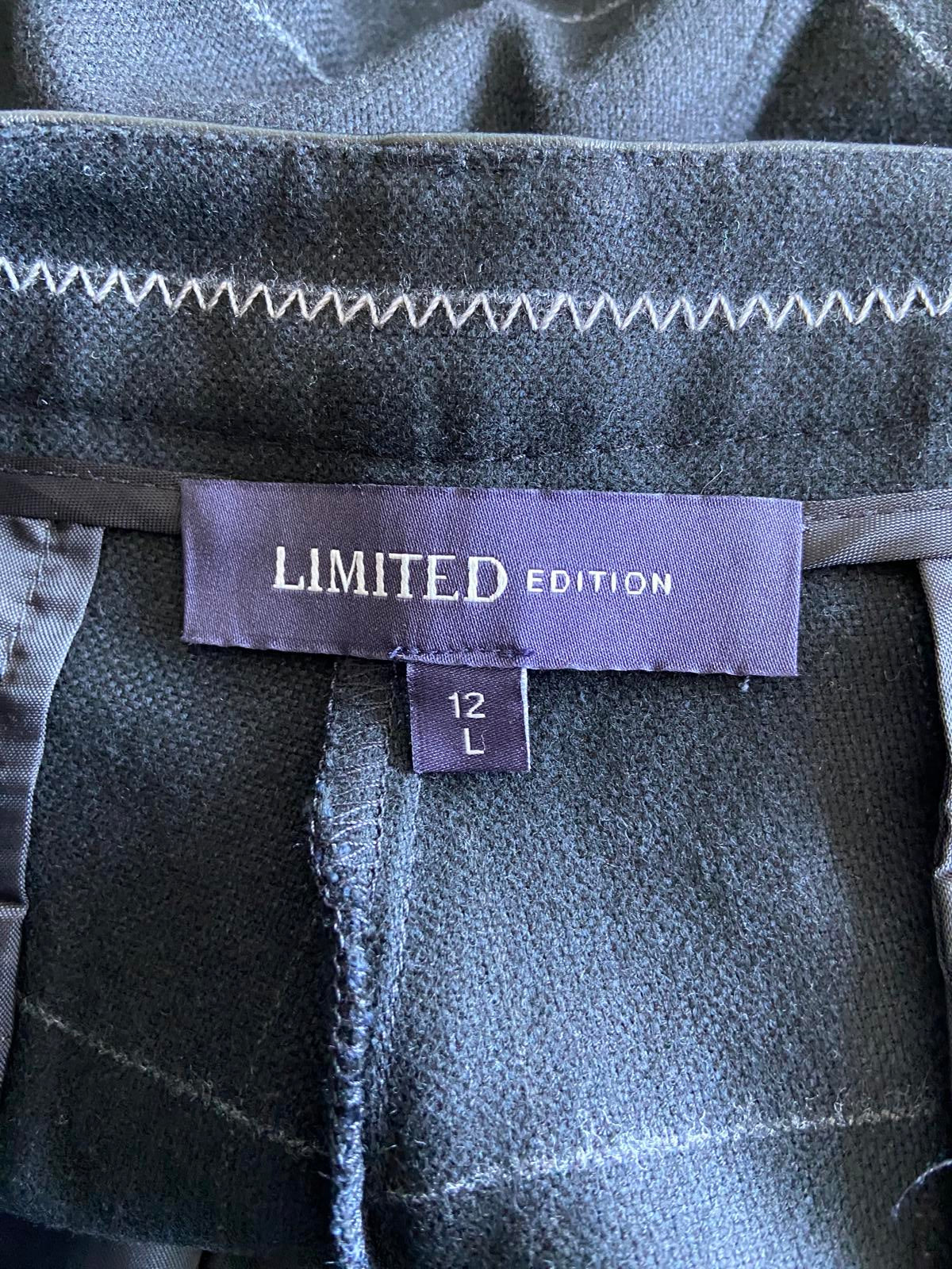 M&S Size 12 Long Blue & White Pinstripe Trousers Faux Leather Trim