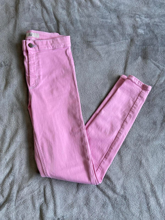Topshop Size W28 L32 Pink Cotton Blend Skinny Jeggings Trousers