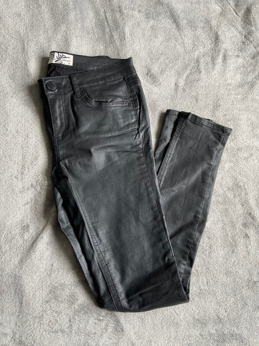 Miss Denim Size 10 Black Faux Leather Coated Skinny Trousers