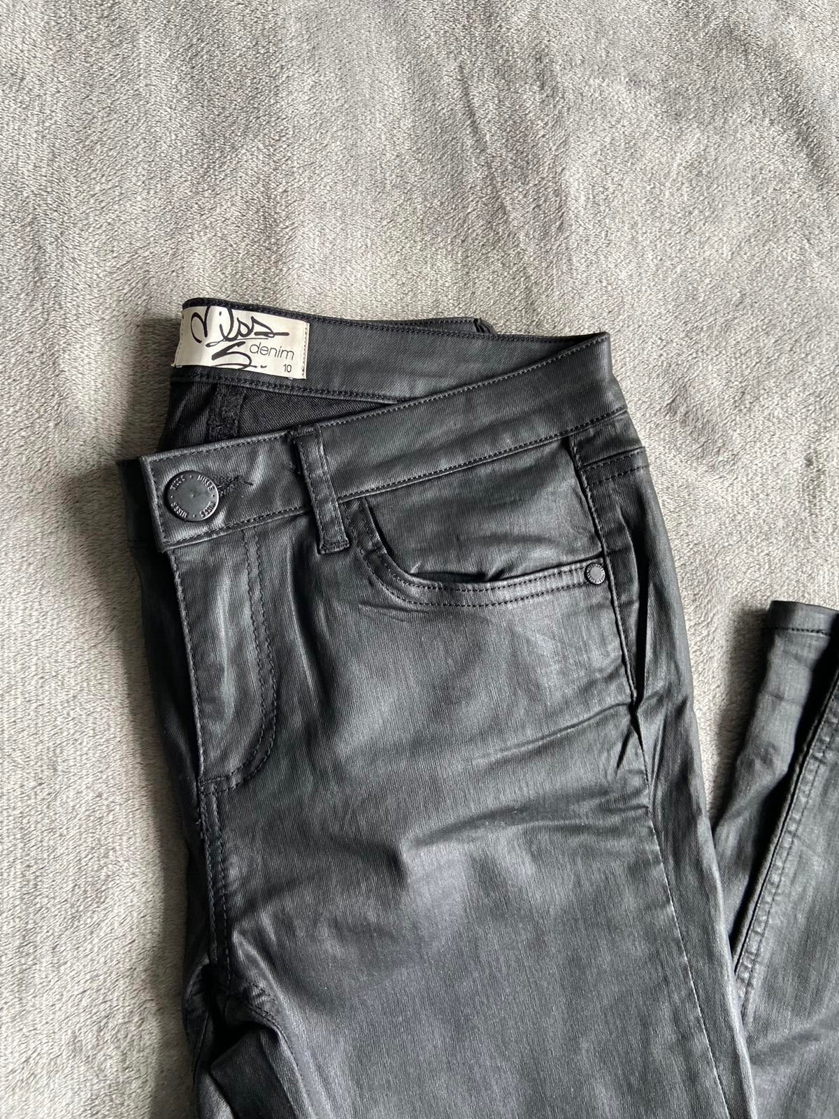 Miss Denim Size 10 Black Faux Leather Coated Skinny Trousers