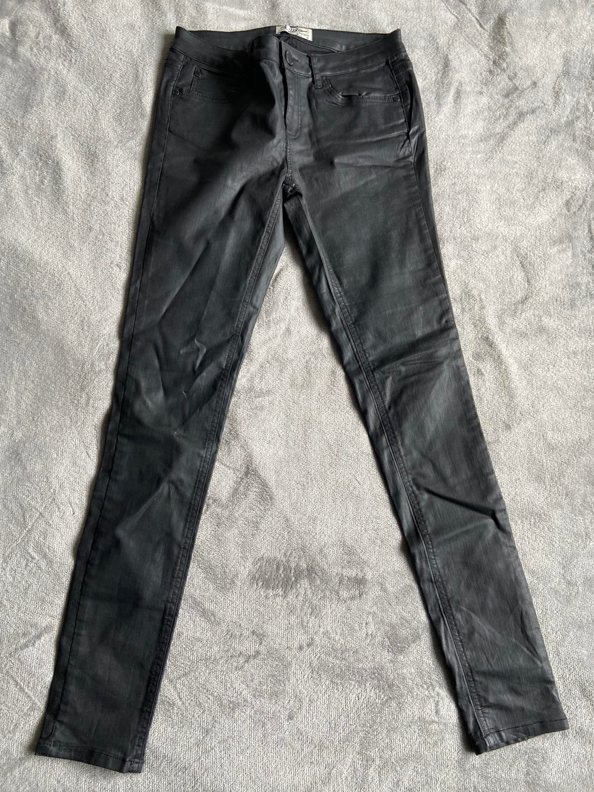 Miss Denim Size 10 Black Faux Leather Coated Skinny Trousers