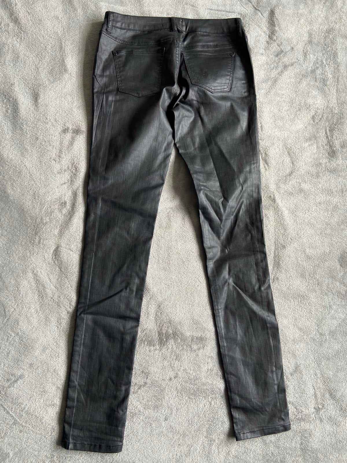 Miss Denim Size 10 Black Faux Leather Coated Skinny Trousers