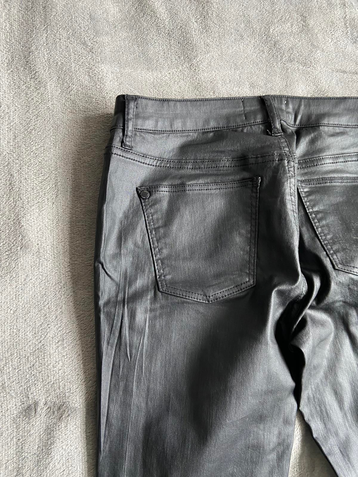 Miss Denim Size 10 Black Faux Leather Coated Skinny Trousers