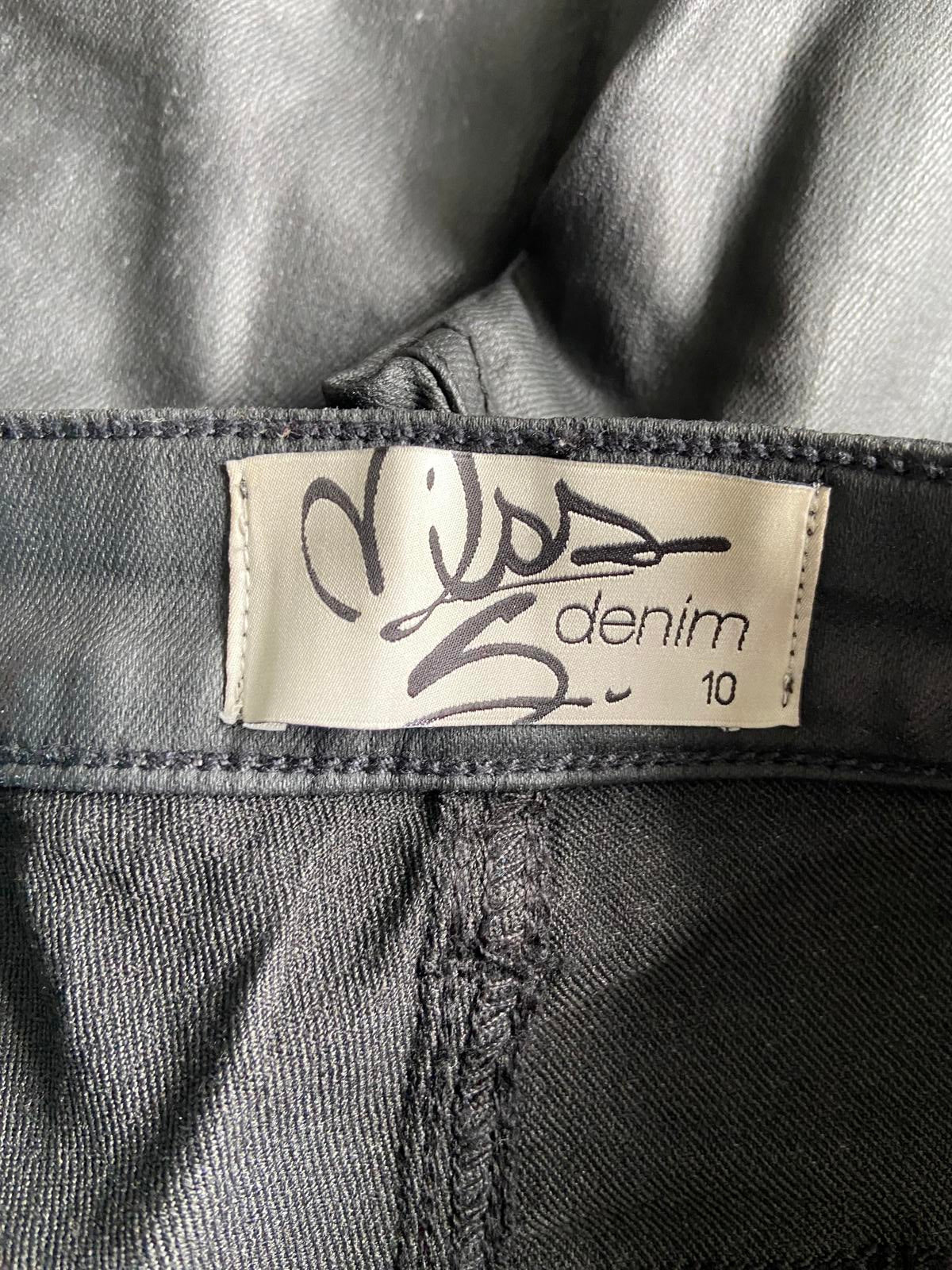 Miss Denim Size 10 Black Faux Leather Coated Skinny Trousers