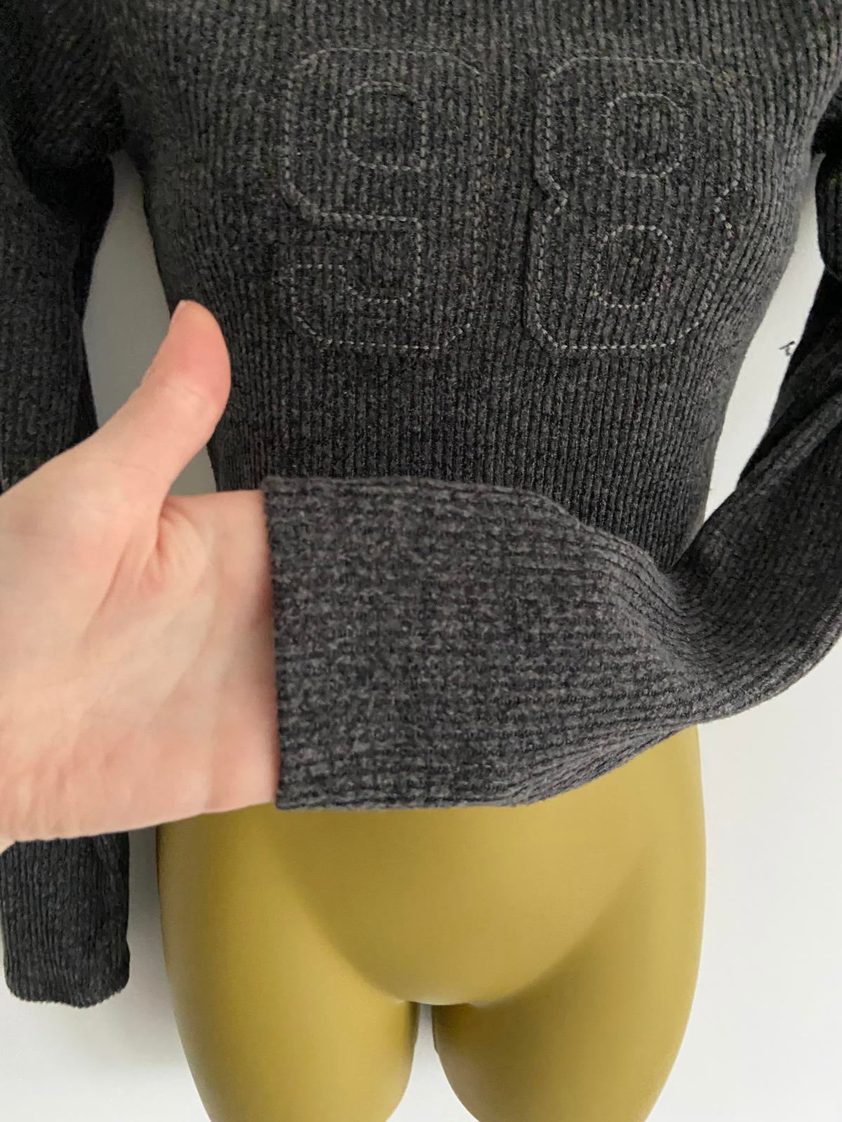Primark Ladies Charcoal Grey Cropped Ribbed Sweater - 98 Graphic, Size Medium