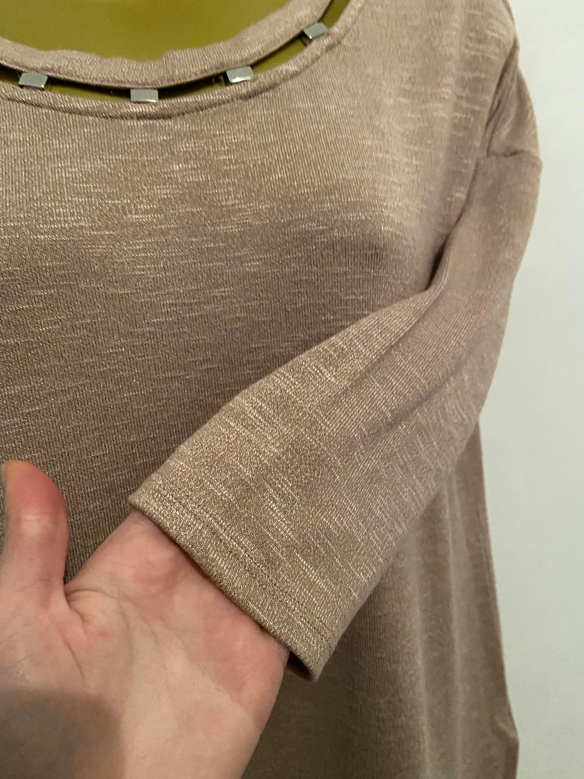 Papaya Ladies Light Pink Long-Line Sweater Top - Decorative Neckline, Size Small