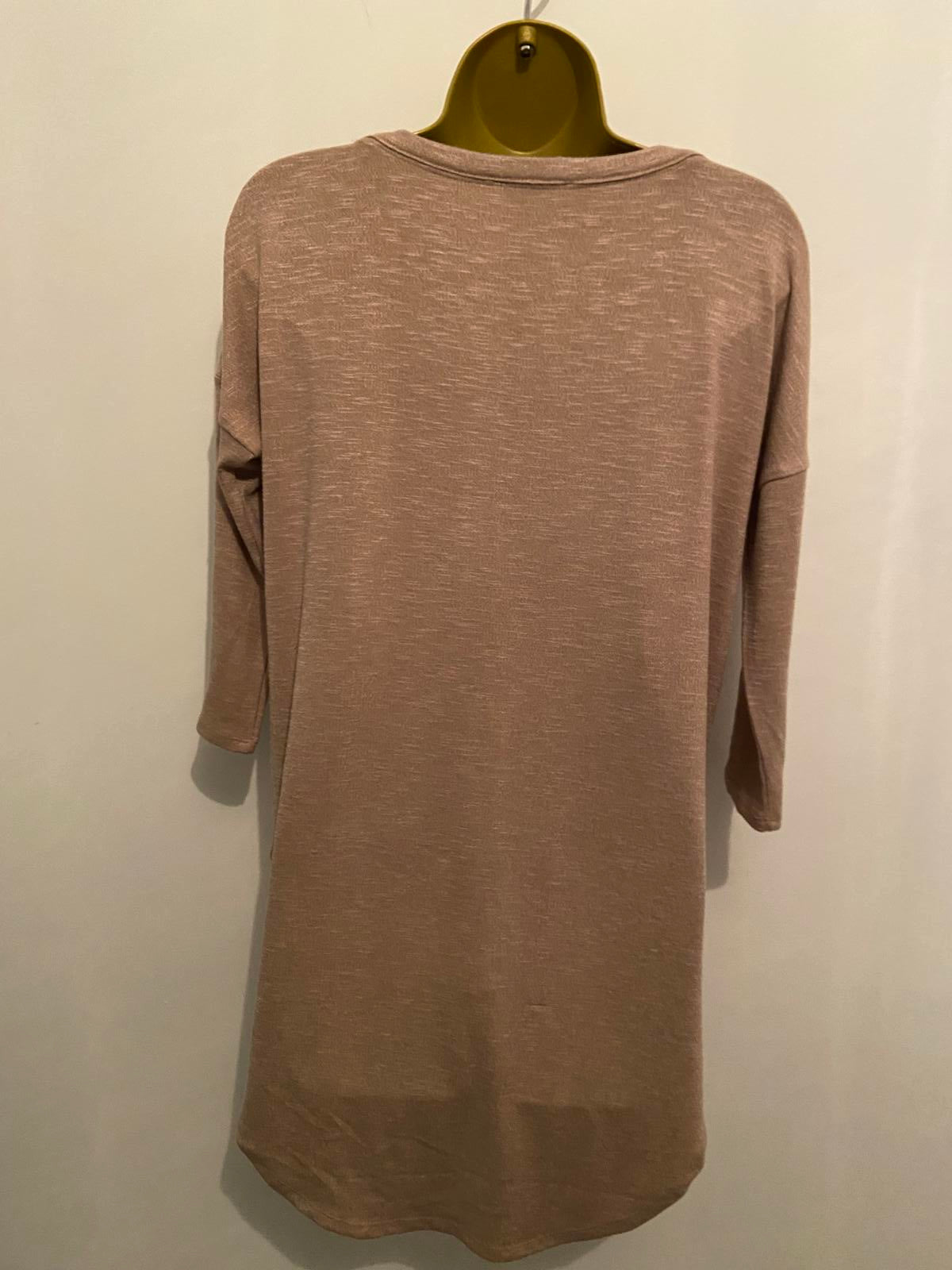 Papaya Ladies Light Pink Long-Line Sweater Top - Decorative Neckline, Size Small