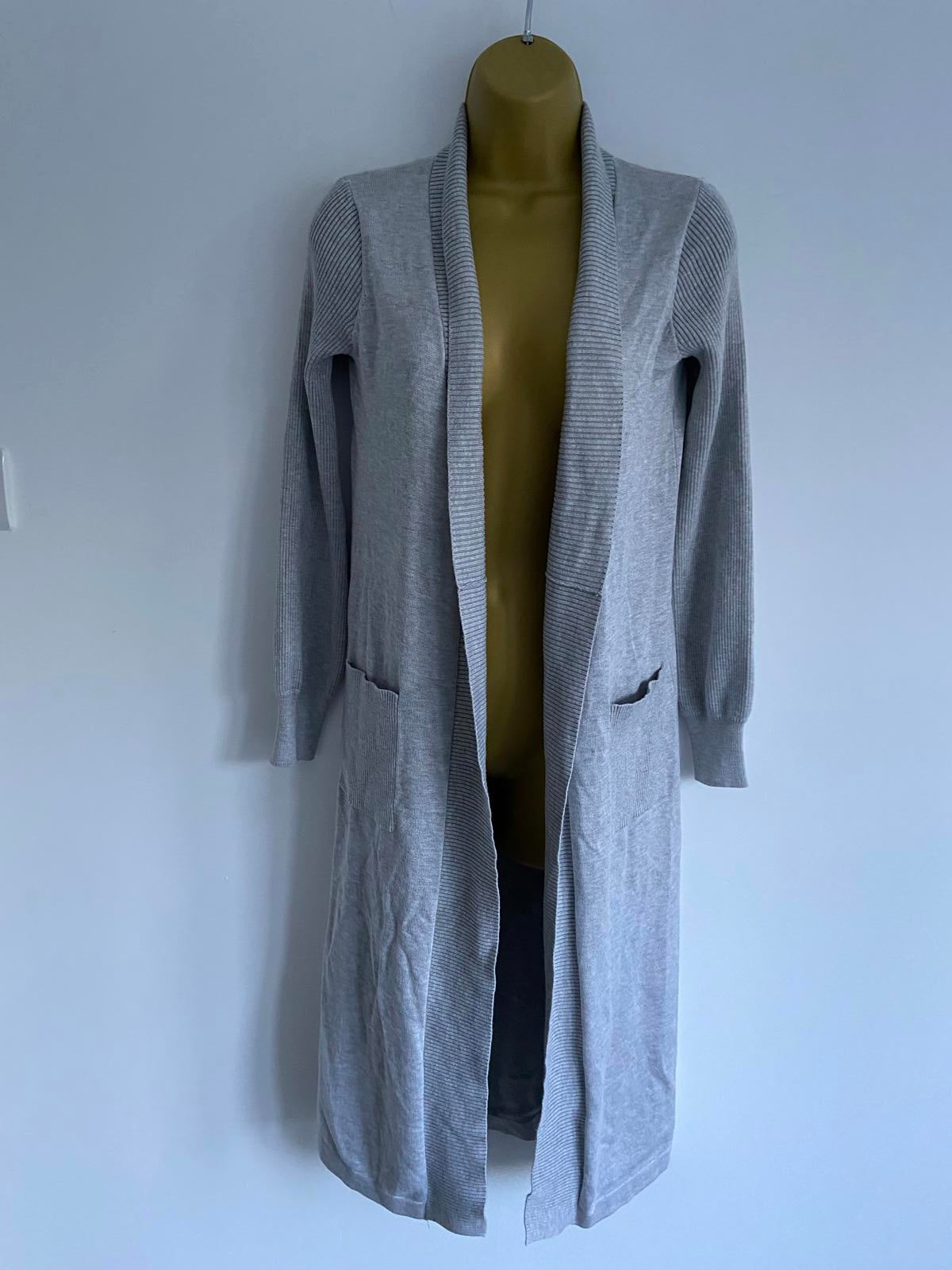 Primark Ladies Light Grey Longline Cardigan, Open Front, Size 2XS
