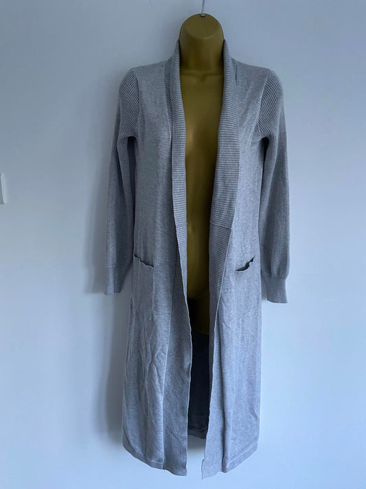 Primark Ladies Light Grey Longline Cardigan, Open Front, Size 2XS