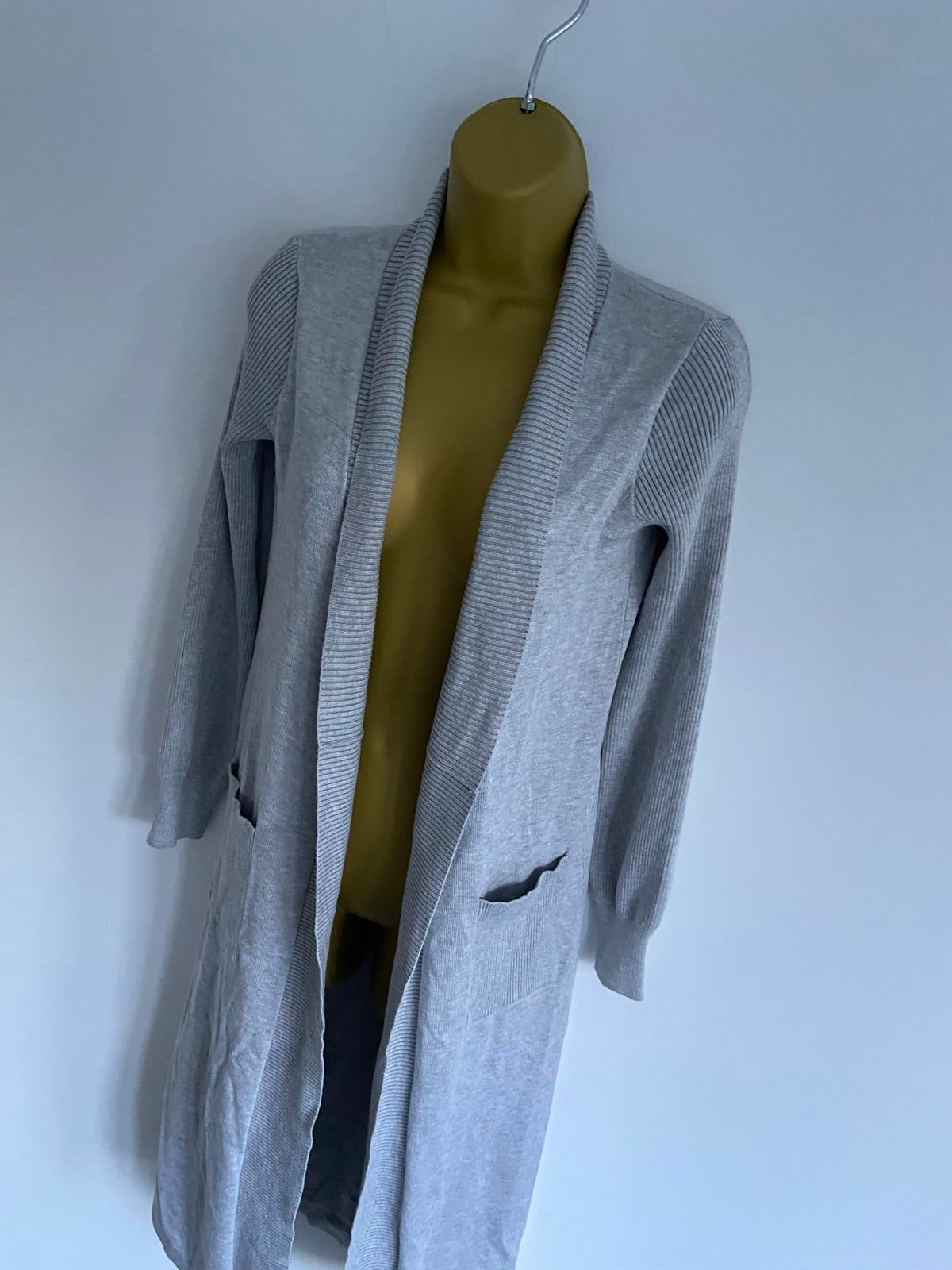 Primark Ladies Light Grey Longline Cardigan, Open Front, Size 2XS
