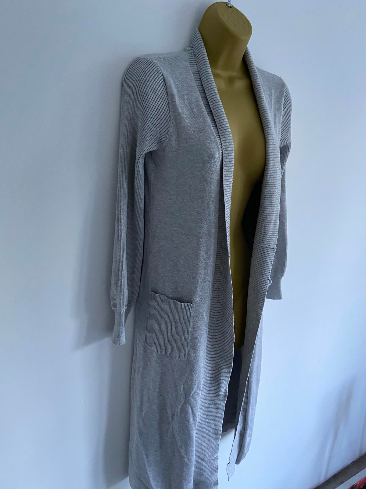 Primark Ladies Light Grey Longline Cardigan, Open Front, Size 2XS
