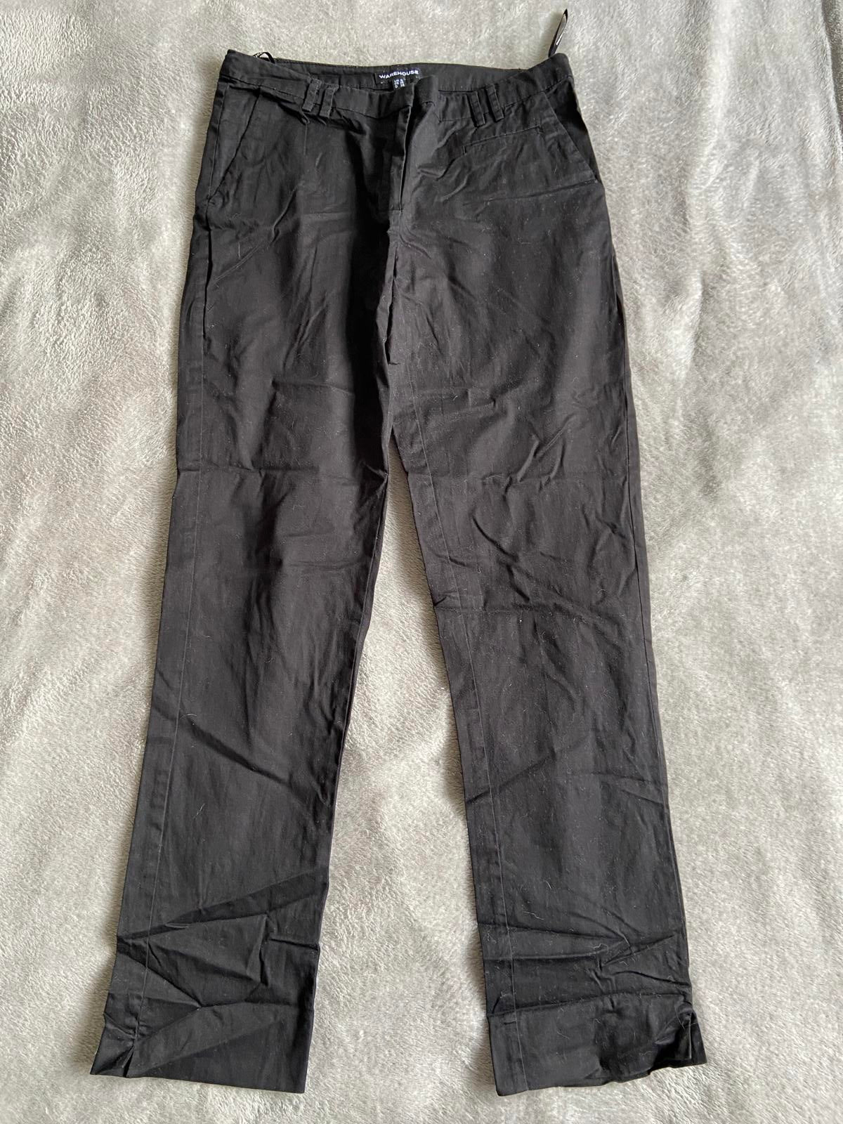 Warehouse Size 8 Black Lightweight Cotton Rich Slim Fit Trousers