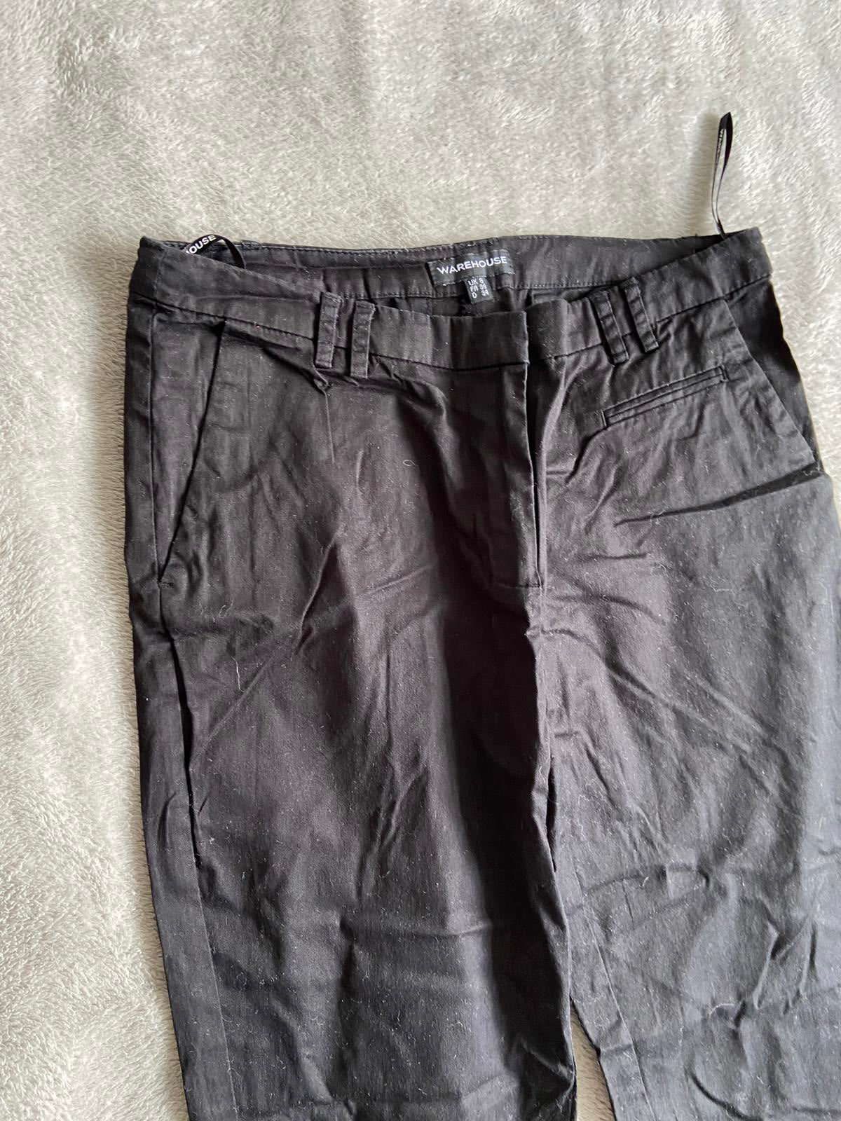 Warehouse Size 8 Black Lightweight Cotton Rich Slim Fit Trousers