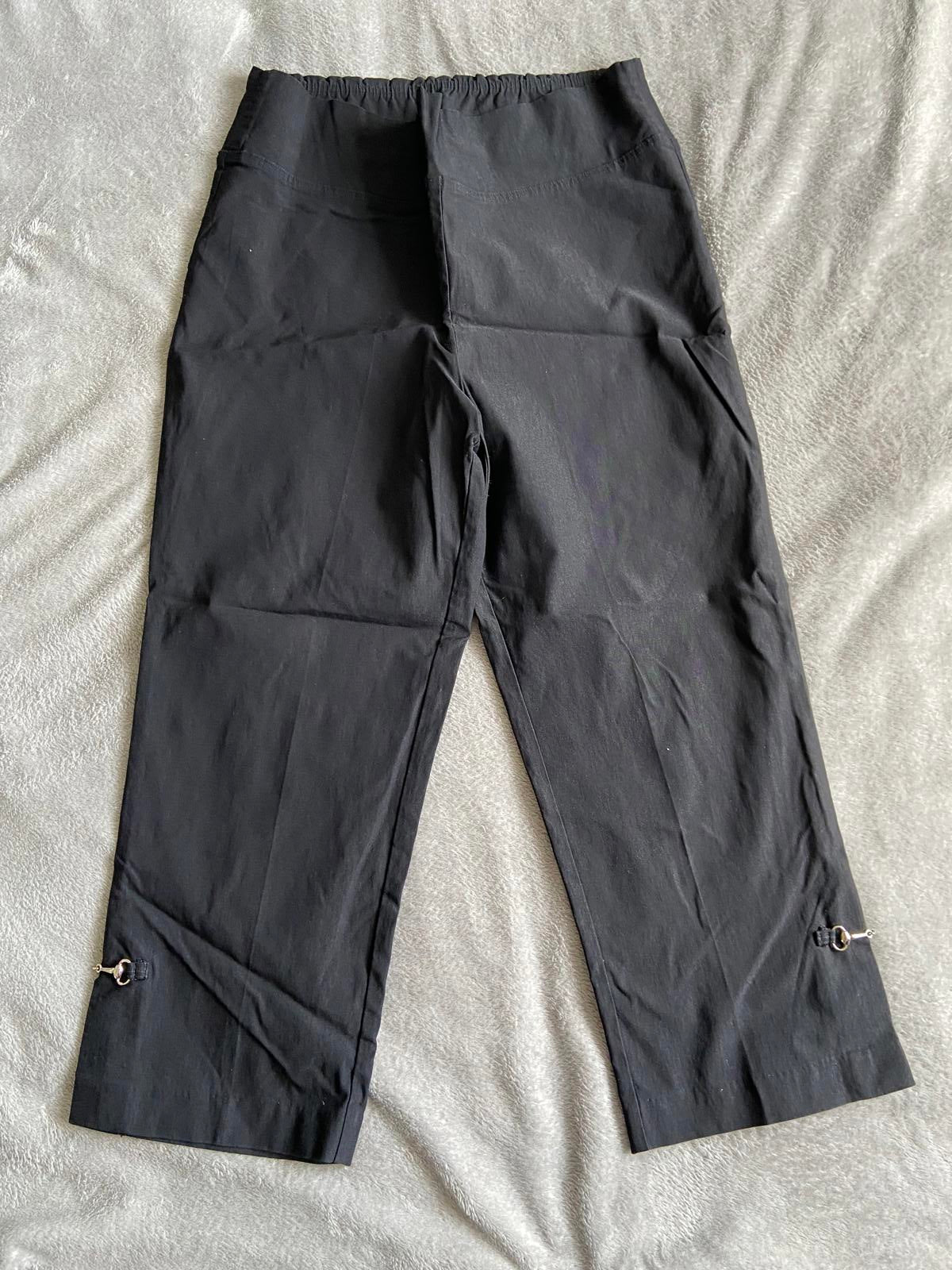 Costa Size 14 Black Made in Australia Cropped Trousers with Gold Detail