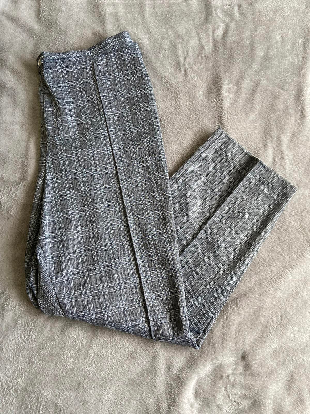 M&S Size 20 Medium Grey Checked Elasticated Waist Straight Trousers