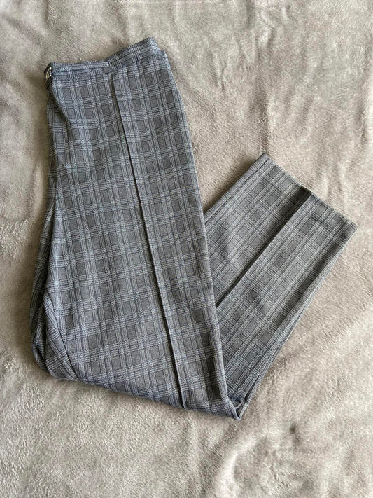 M&S Size 20 Medium Grey Checked Elasticated Waist Straight Trousers