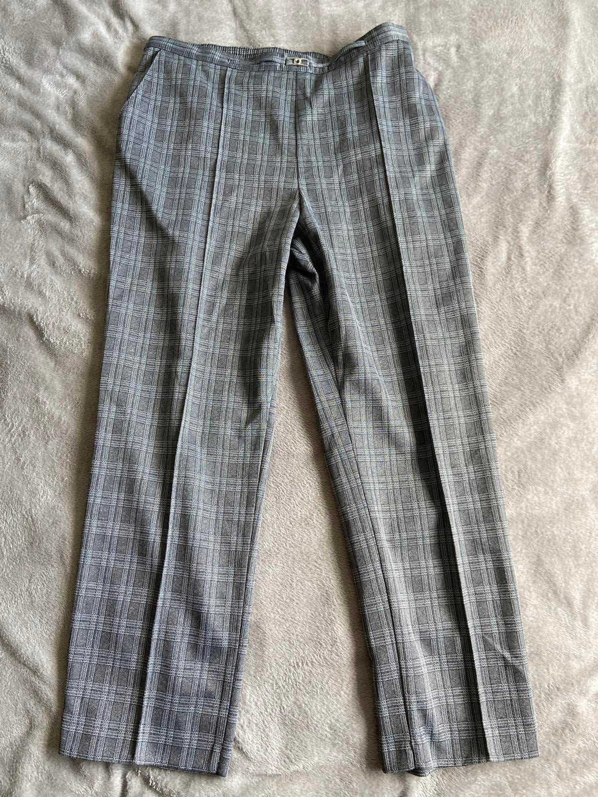 M&S Size 20 Medium Grey Checked Elasticated Waist Straight Trousers