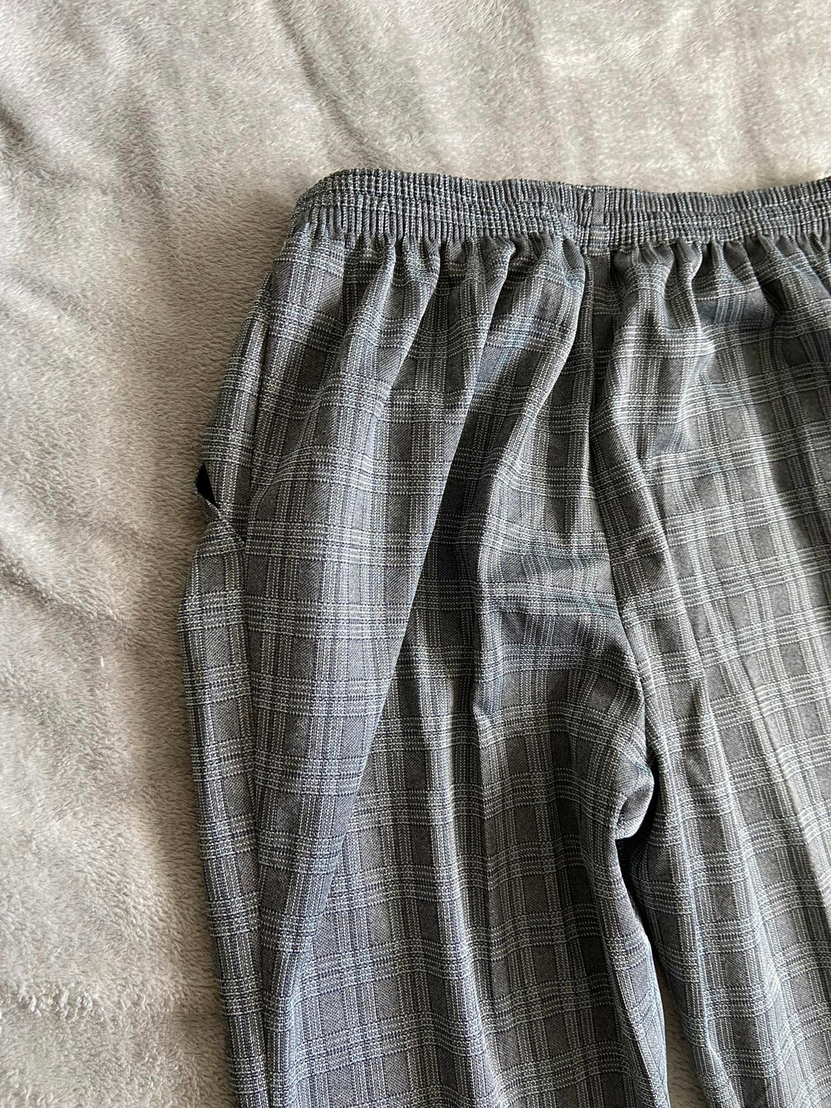 M&S Size 20 Medium Grey Checked Elasticated Waist Straight Trousers