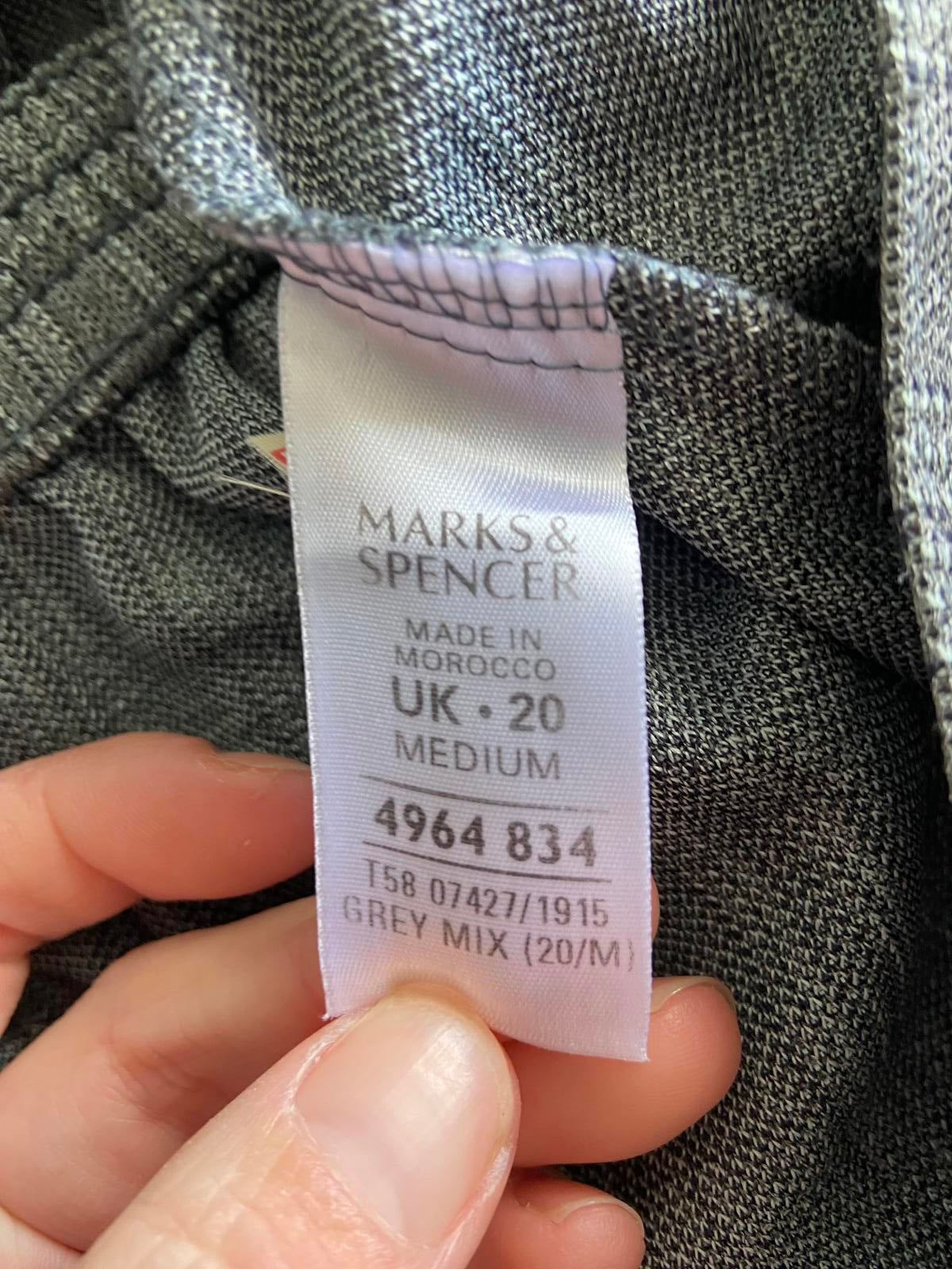 M&S Size 20 Medium Grey Checked Elasticated Waist Straight Trousers
