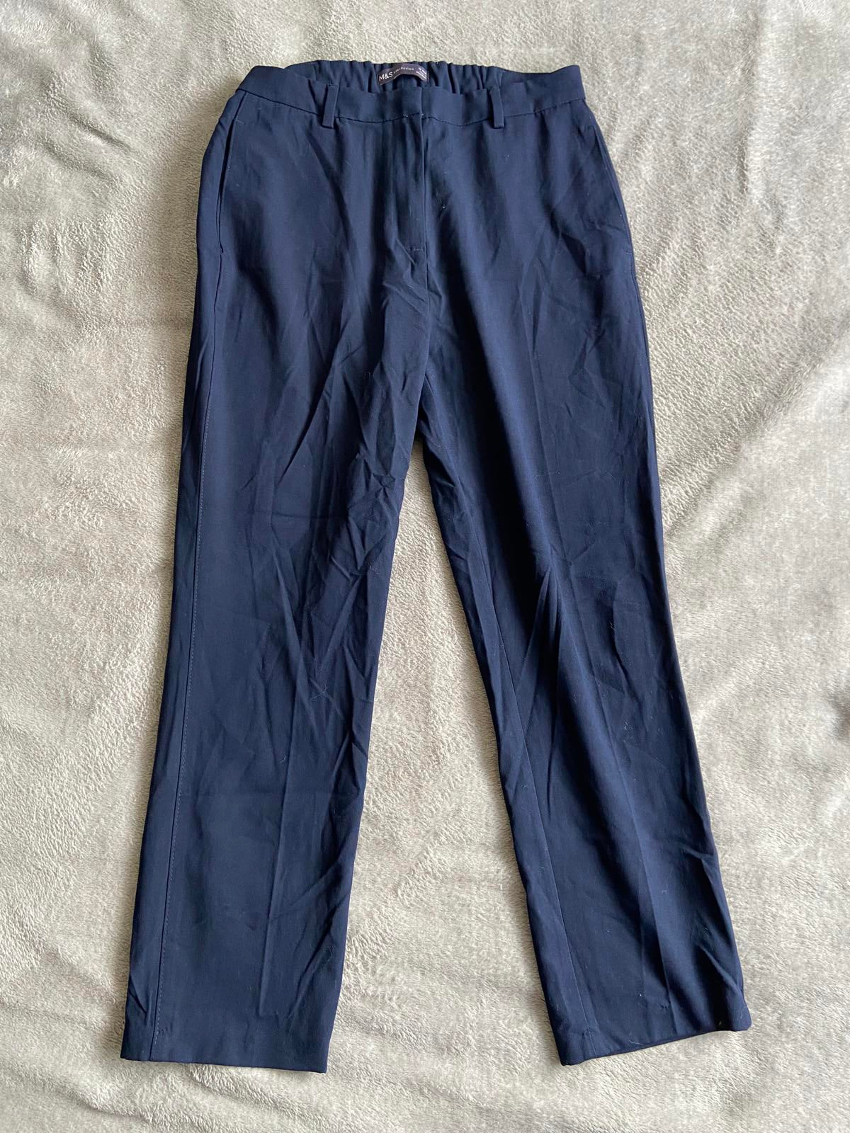M&S Size 10 Regular Navy Blue Trousers Elasticated Waist 24" Leg