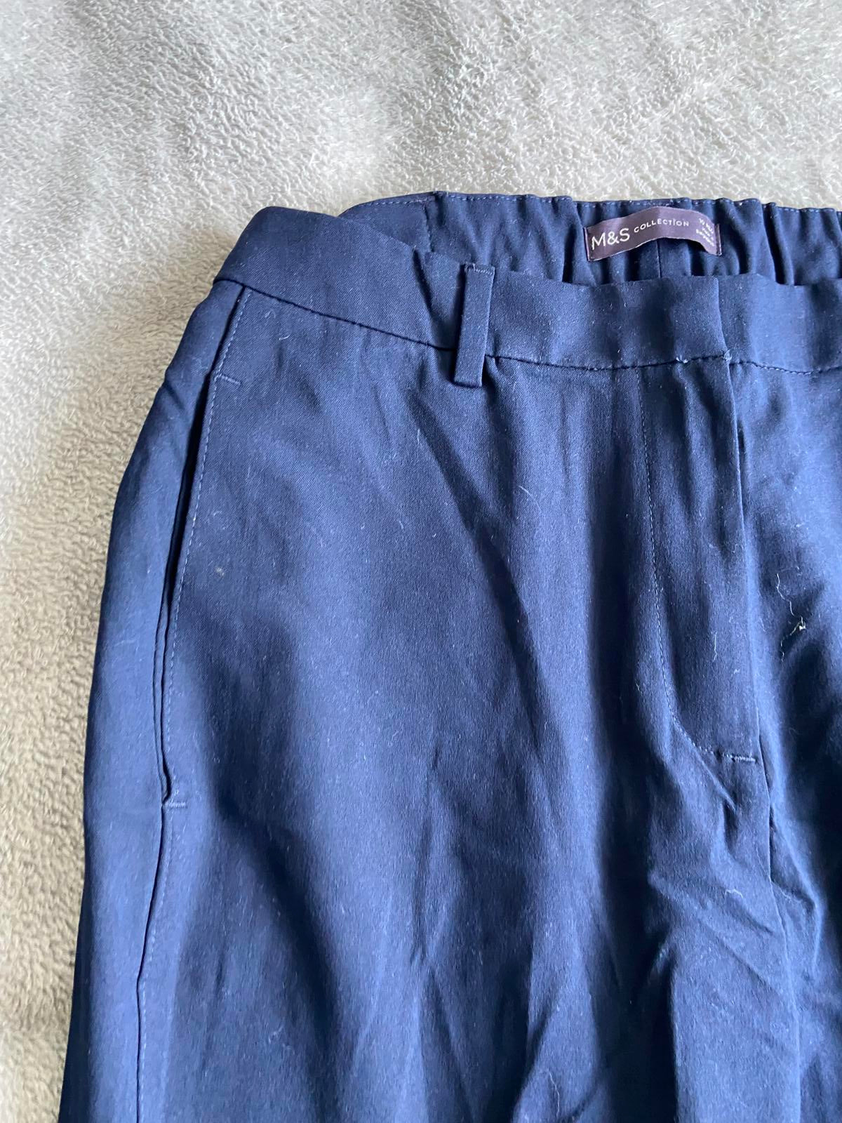 M&S Size 10 Regular Navy Blue Trousers Elasticated Waist 24" Leg