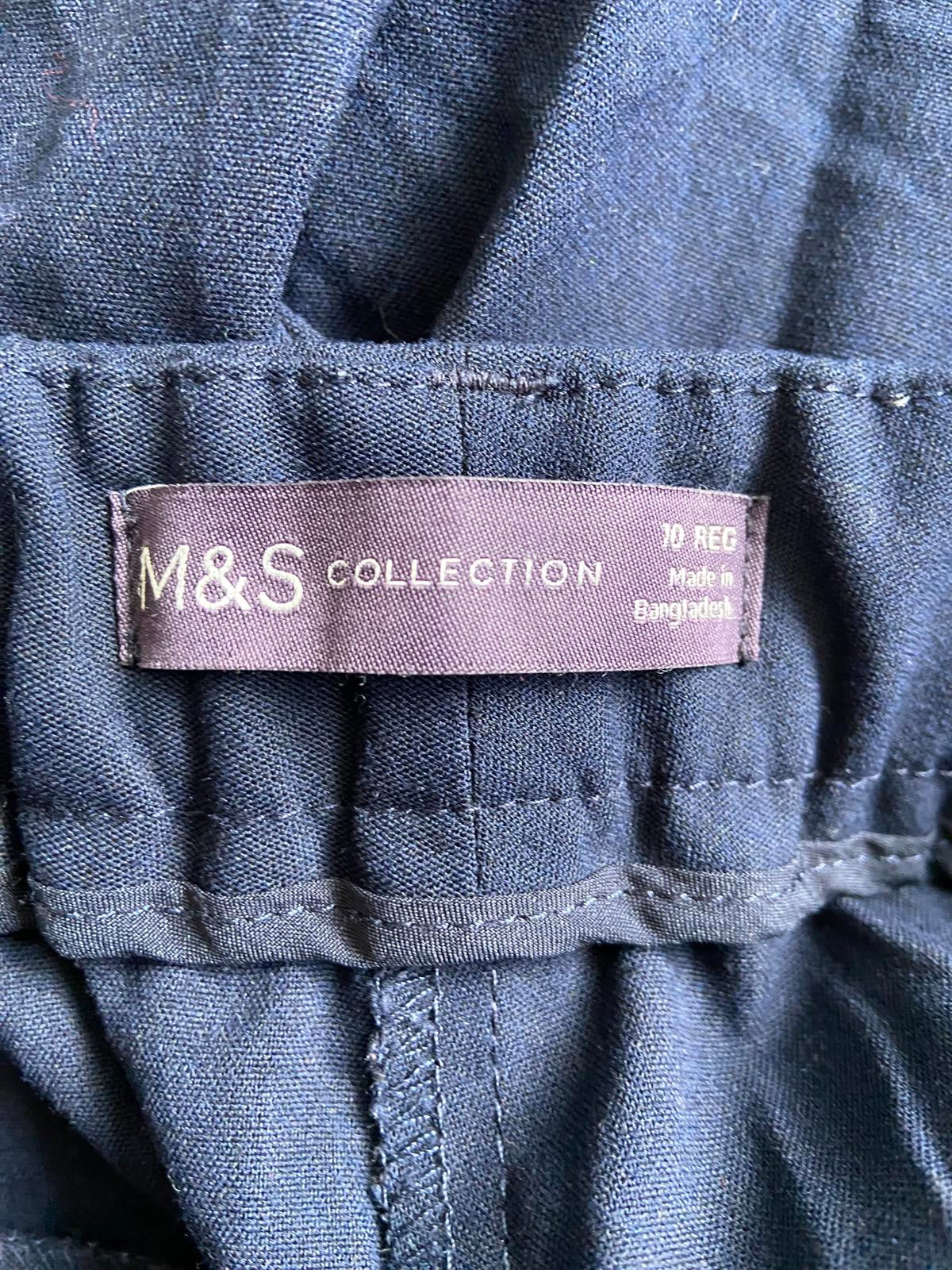 M&S Size 10 Regular Navy Blue Trousers Elasticated Waist 24" Leg