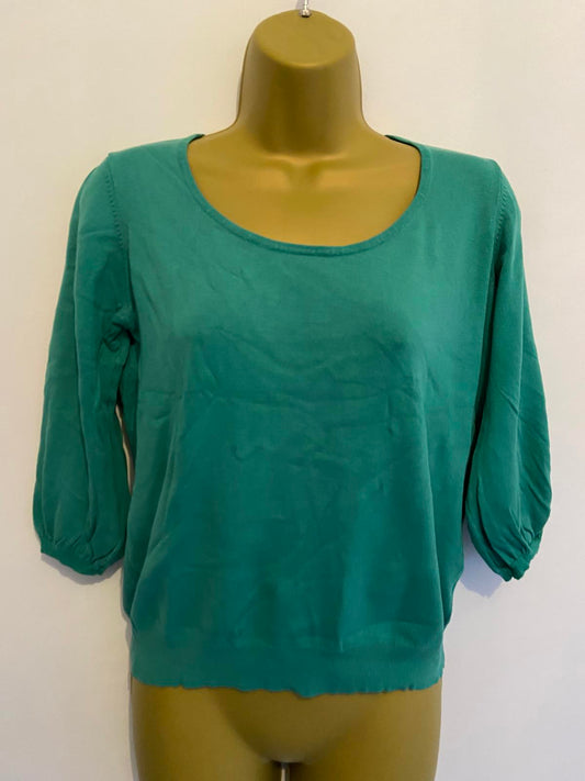 M&S Ladies Light Emerald Green Lightweight Sweater - Puffed Sleeve Knit, Size 16