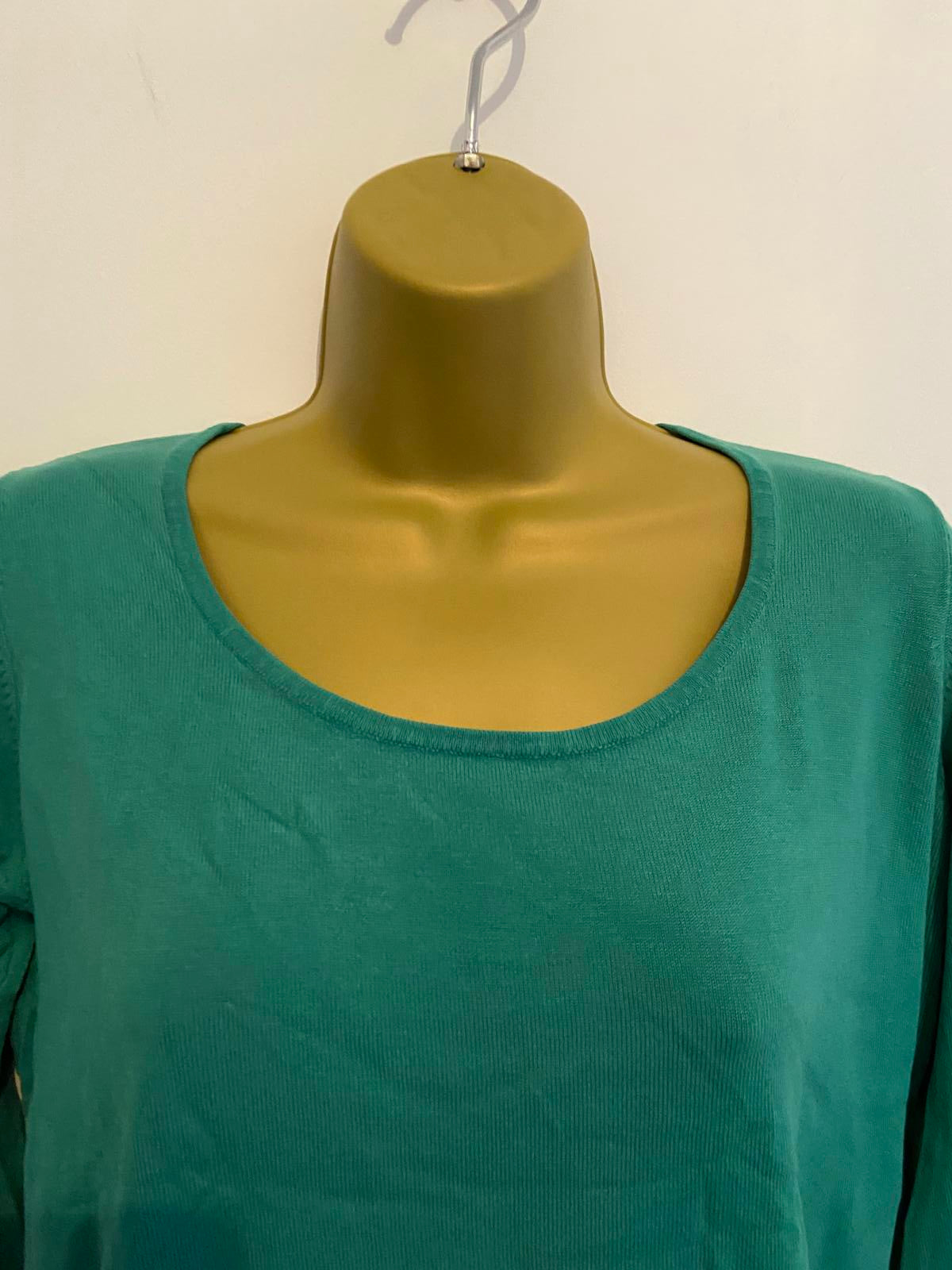 M&S Ladies Light Emerald Green Lightweight Sweater - Puffed Sleeve Knit, Size 16