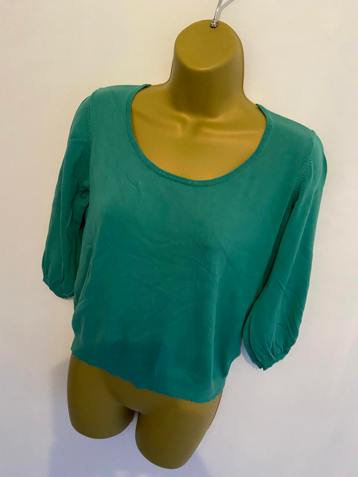 M&S Ladies Light Emerald Green Lightweight Sweater - Puffed Sleeve Knit, Size 16
