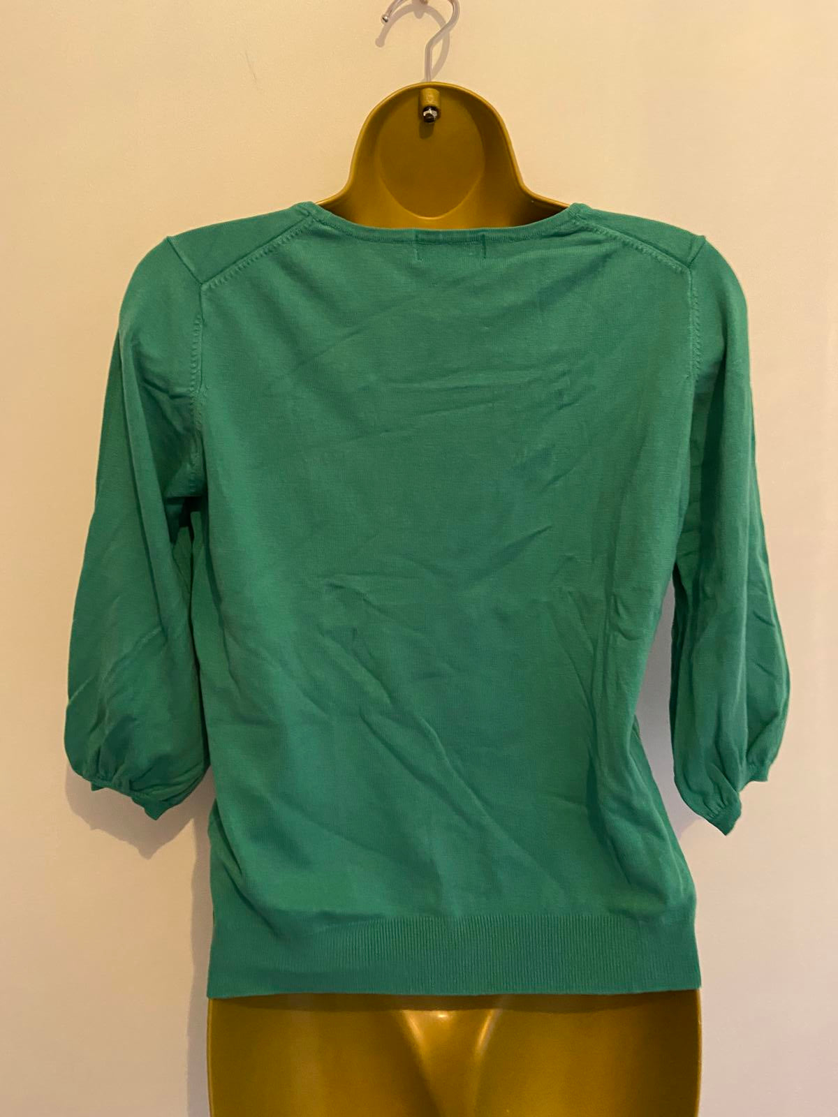 M&S Ladies Light Emerald Green Lightweight Sweater - Puffed Sleeve Knit, Size 16