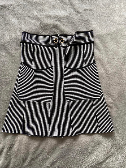LUC-CE Size Small Black & White Striped Elasticated Mini Skirt with Pockets