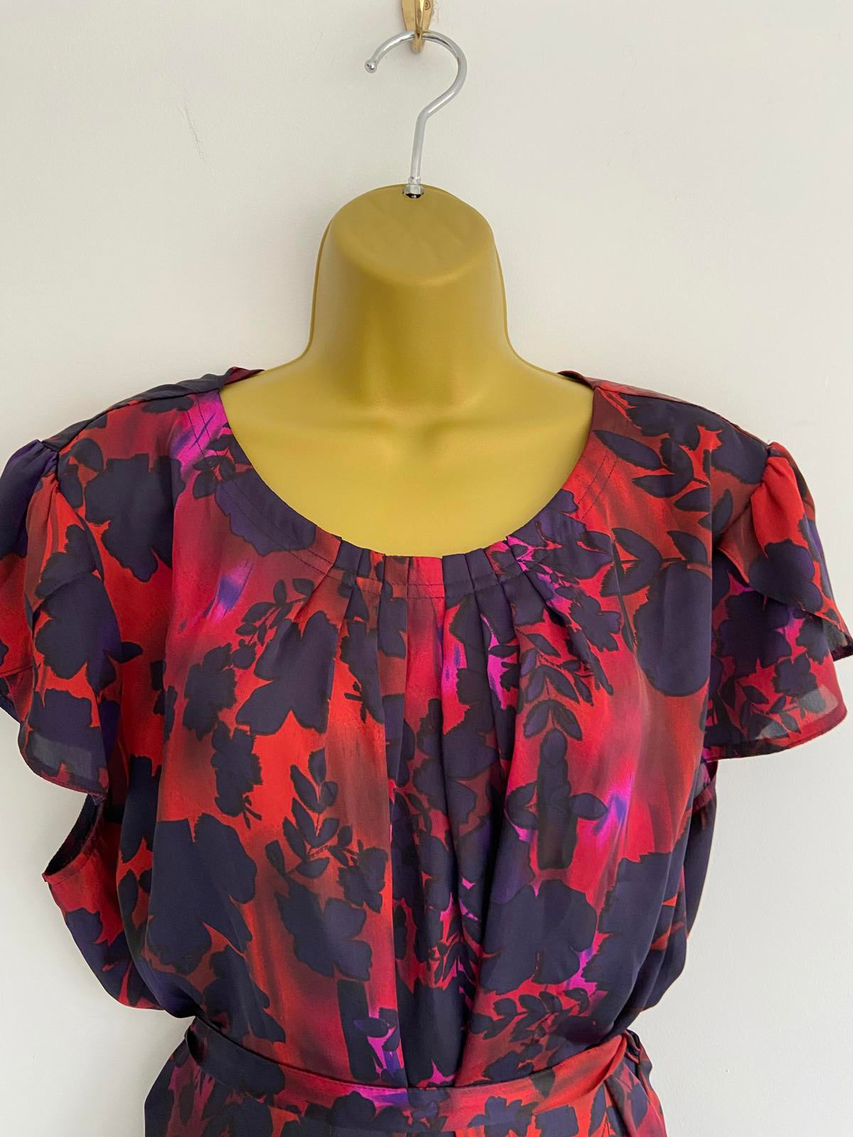 The Collection Debenhams Red & Blue Floral Blouse - Tie Waist, Size 22